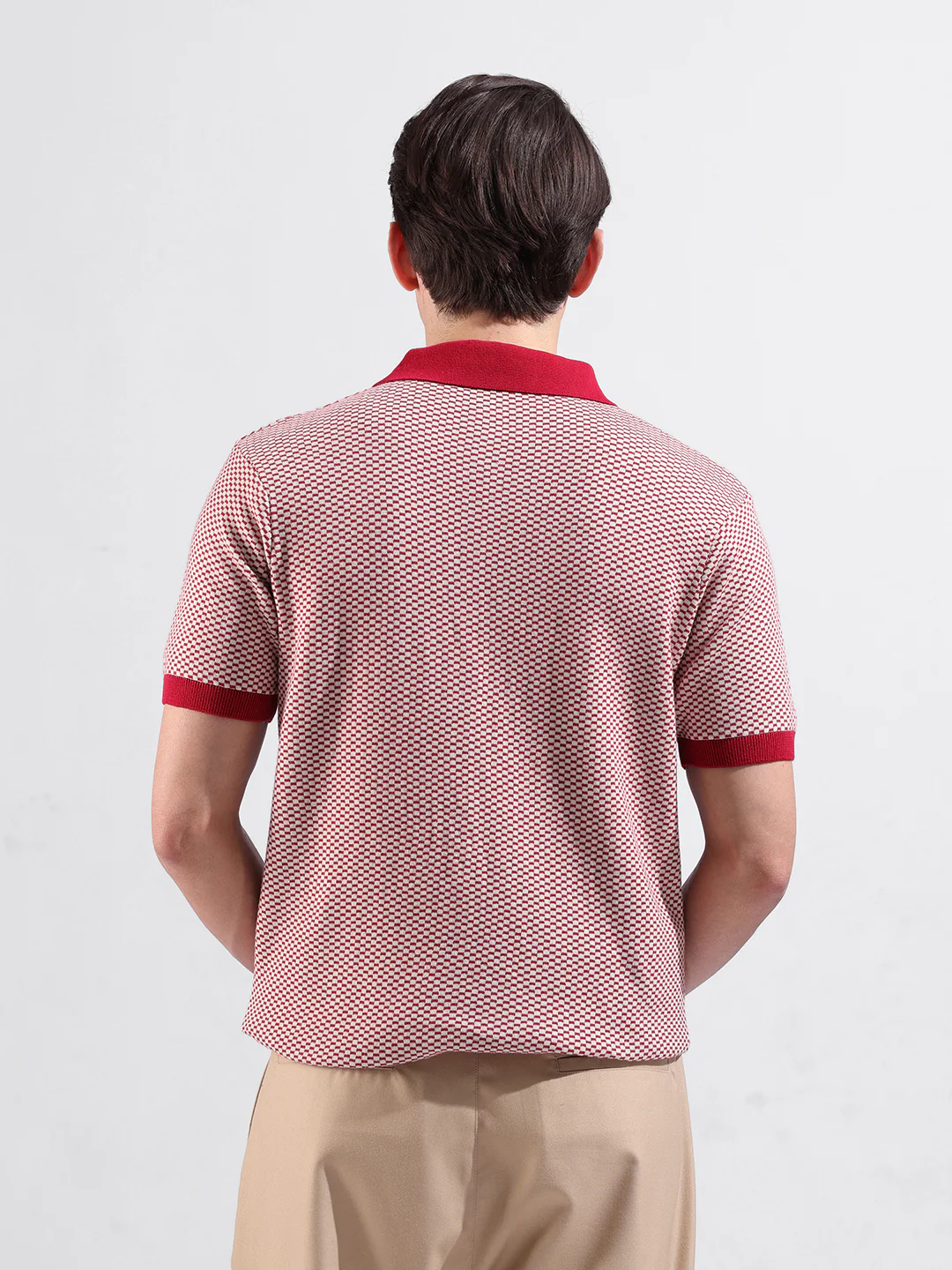 Men's Red Slim Fit Solid Flat Knit T-Shirt - Image 7