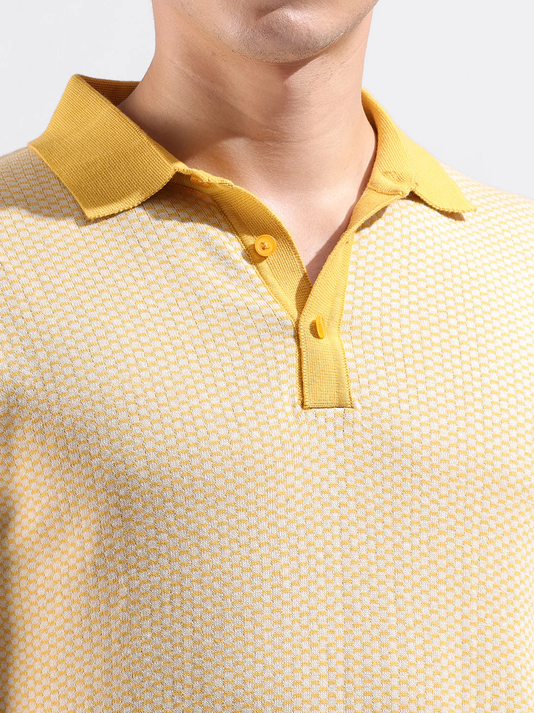Men's Yellow Slim Fit Solid Flat Knit T-Shirt - Image 3