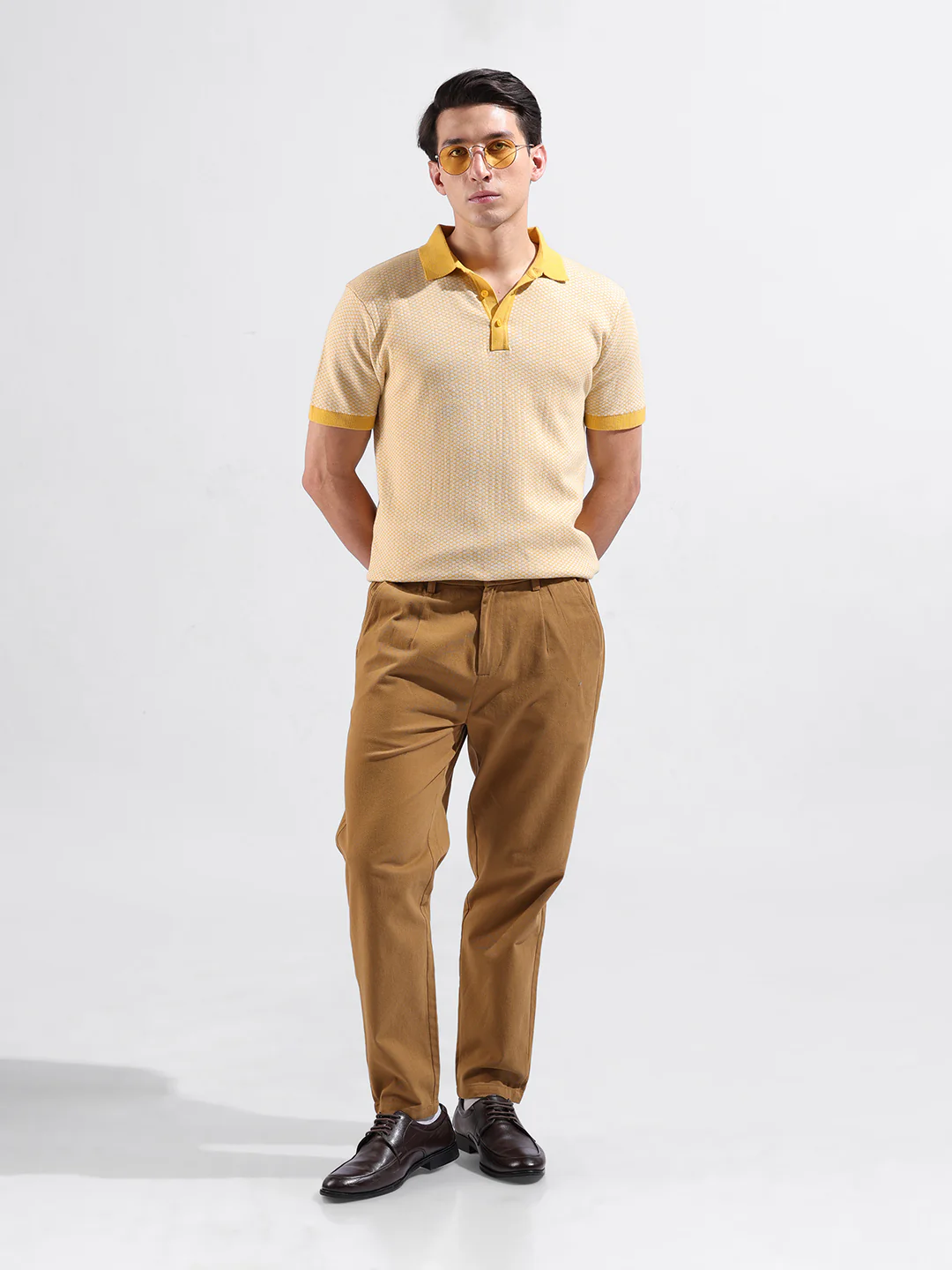 Men's Yellow Slim Fit Solid Flat Knit T-Shirt - Image 6