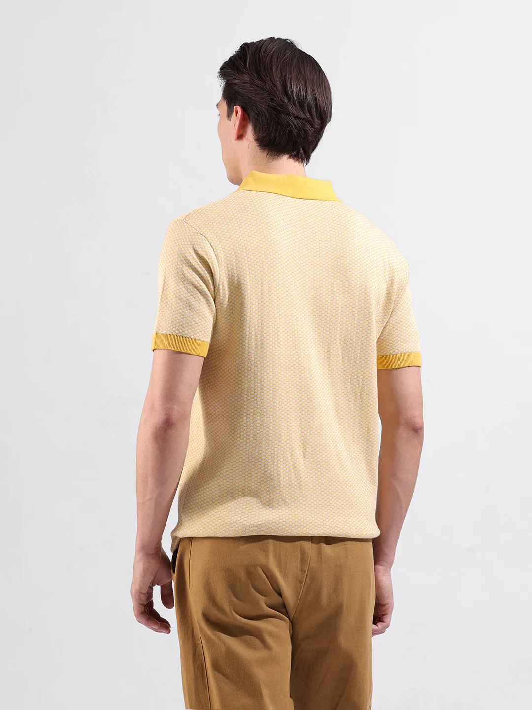 Men's Yellow Slim Fit Solid Flat Knit T-Shirt - Image 7
