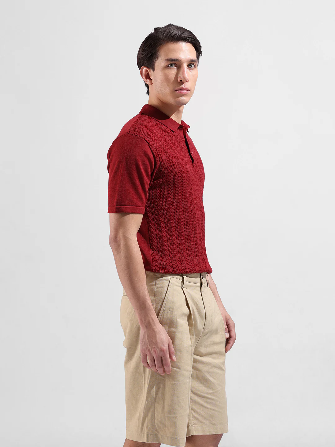 Men's Rust Slim Fit Solid Flat Knit T-Shirt - Image 4