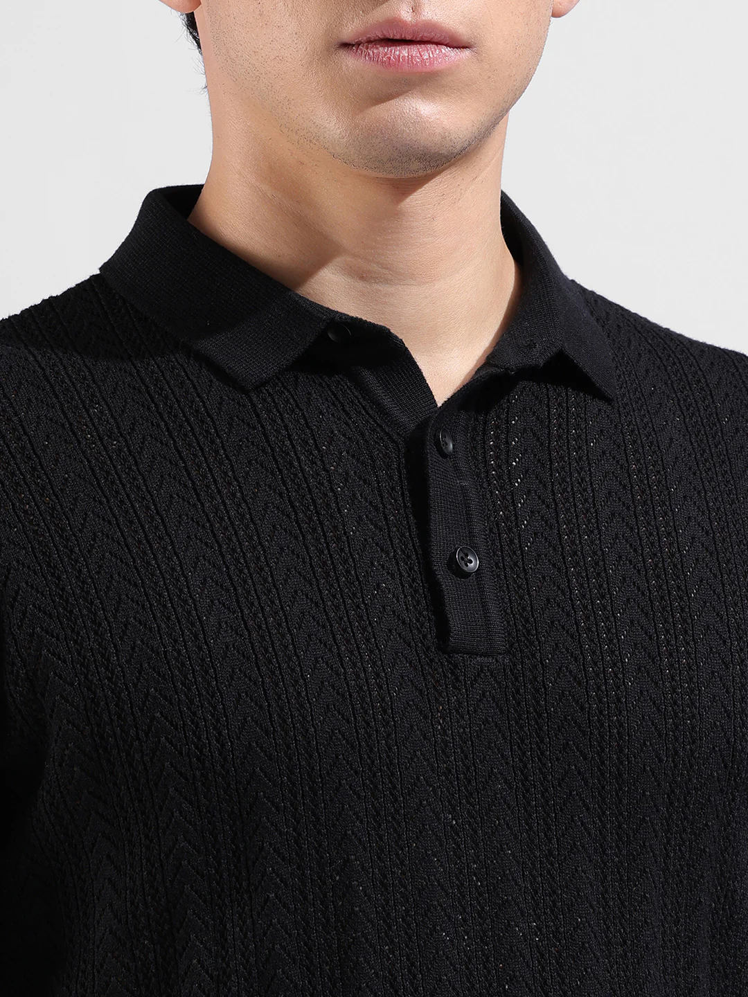 Men's Black Slim Fit Striped Flat Knit T-Shirt - Image 3