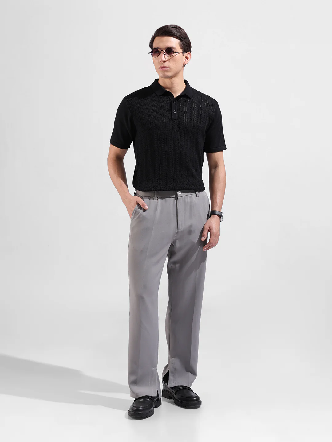 Men's Black Slim Fit Striped Flat Knit T-Shirt - Image 5
