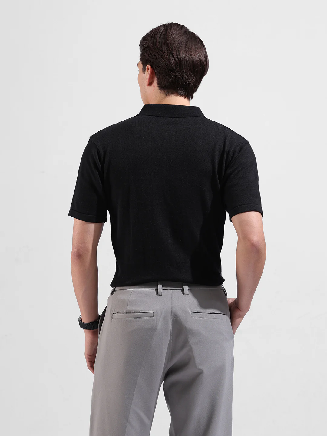 Men's Black Slim Fit Striped Flat Knit T-Shirt - Image 6
