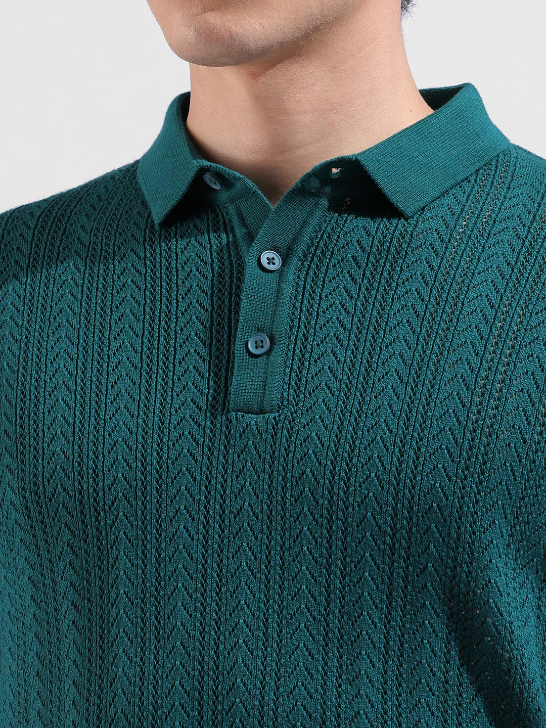 Men's Teal Slim Fit Solid Flat Knit T-Shirt - Image 3