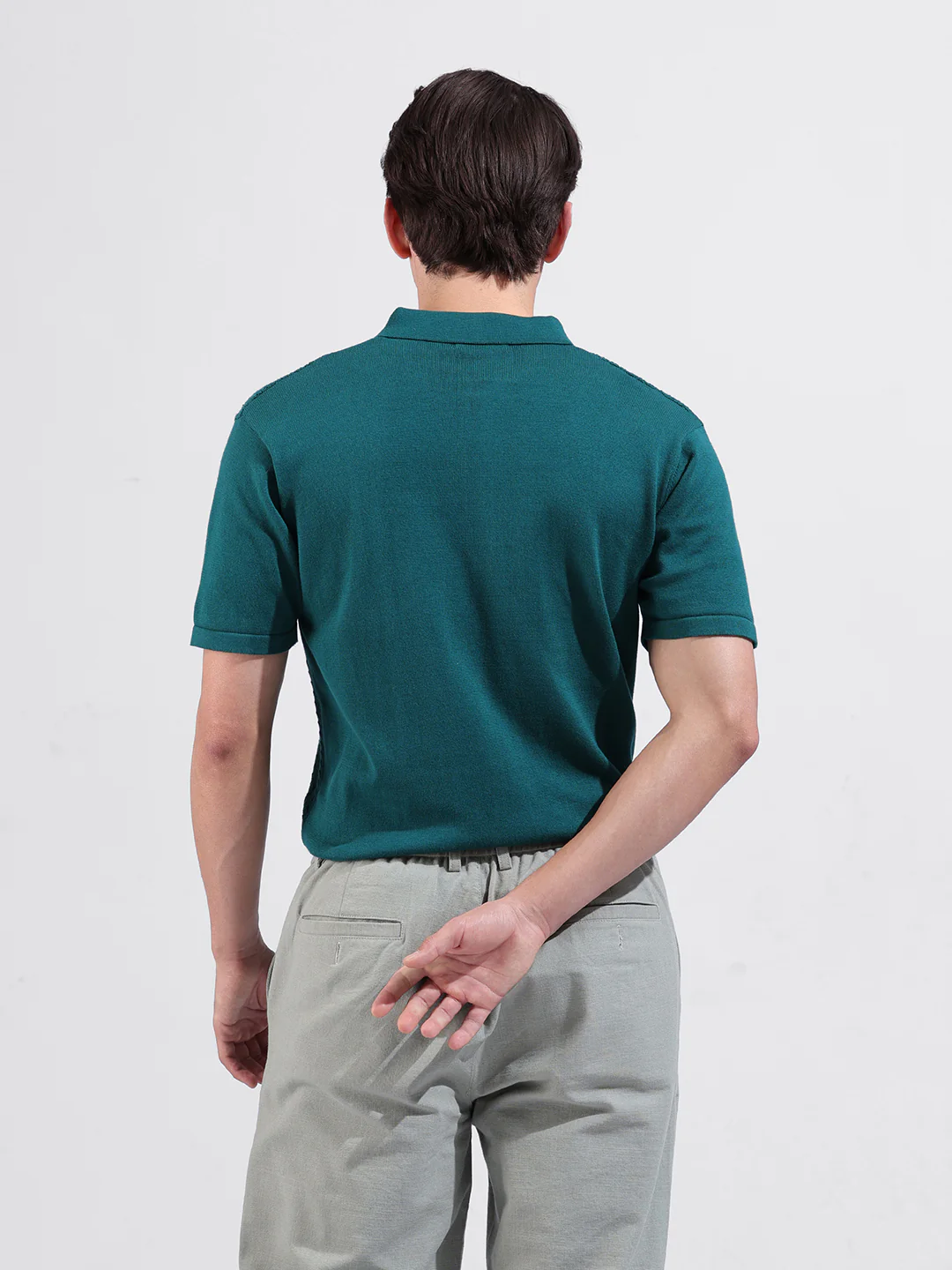Men's Teal Slim Fit Solid Flat Knit T-Shirt - Image 6