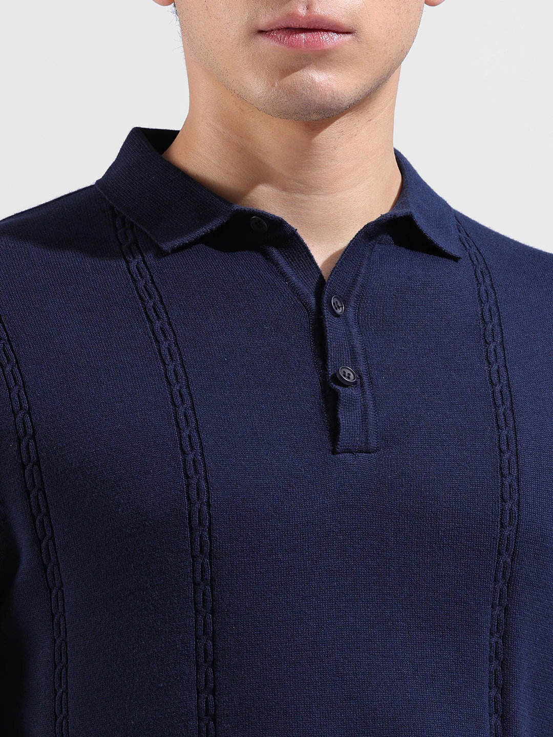 Men's Blue Slim Fit Solid Flat Knit T-Shirt - Image 3