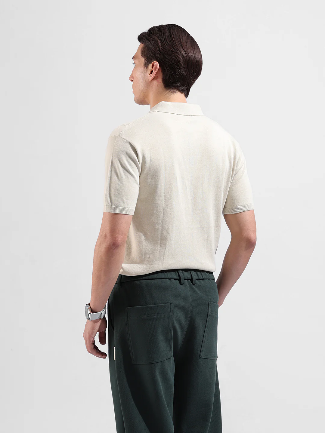 Men's Cream Slim Fit Striped Flat Knit T-Shirt - Image 6