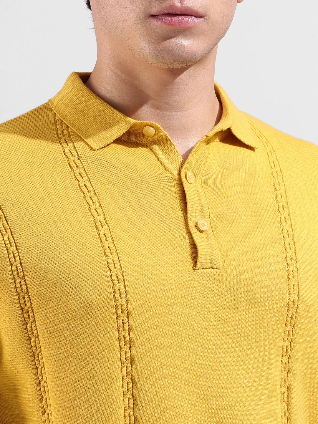 Men's Yellow Slim Fit Solid Flat Knit T-Shirt - Image 3