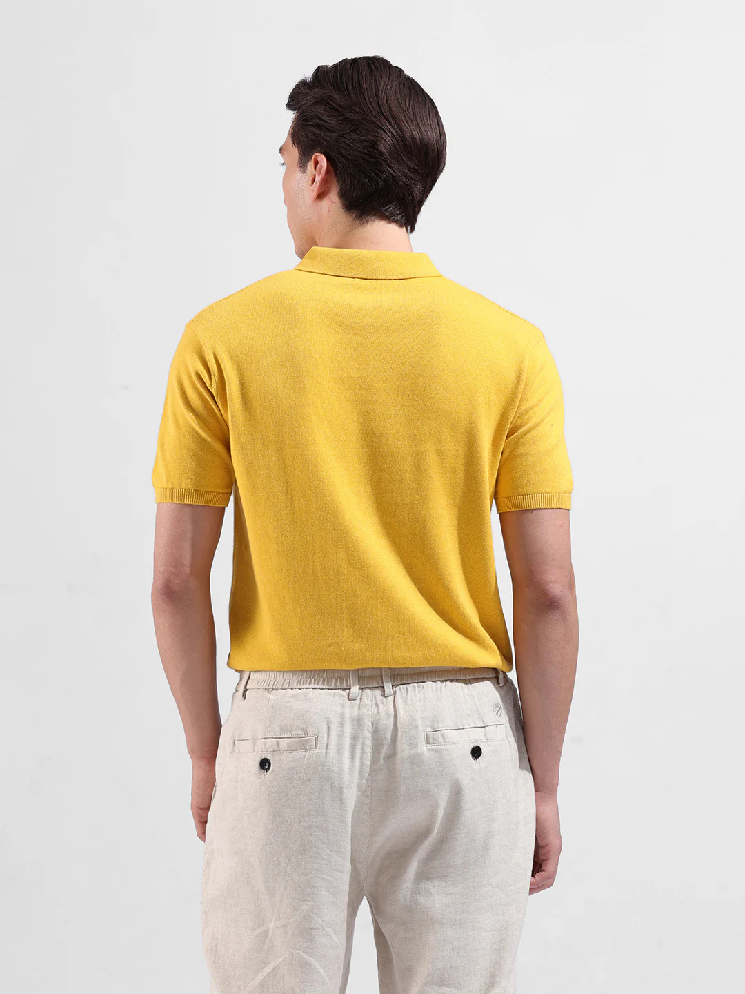 Men's Yellow Slim Fit Solid Flat Knit T-Shirt - Image 6