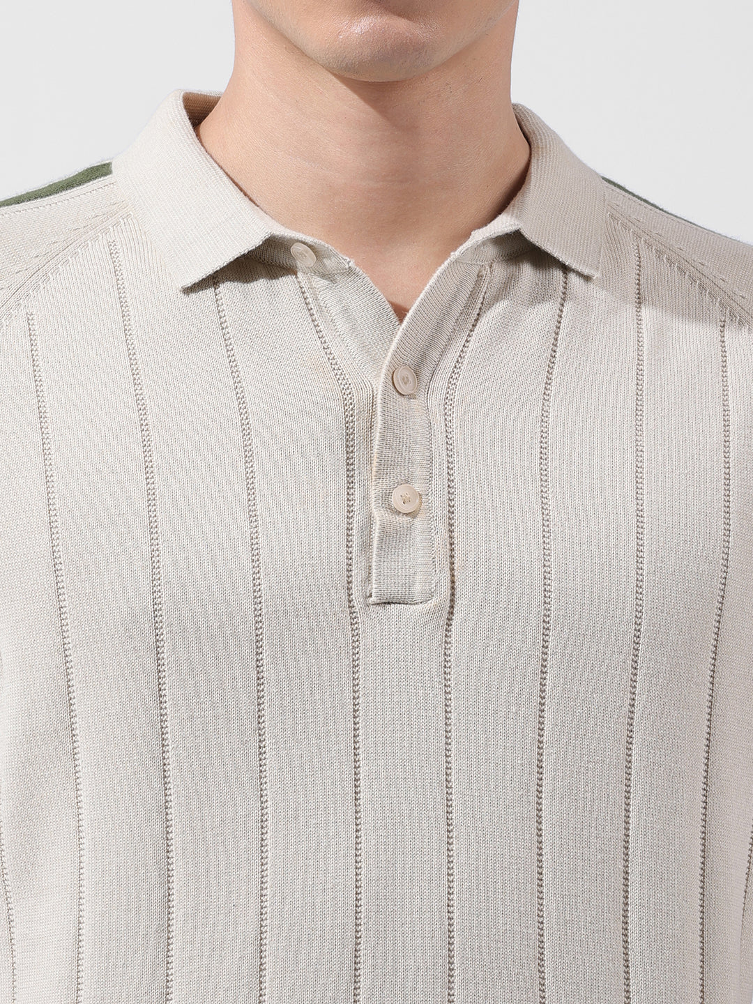 Men's Cream Slim Fit Solid Flat Knit T-Shirt - Image 3