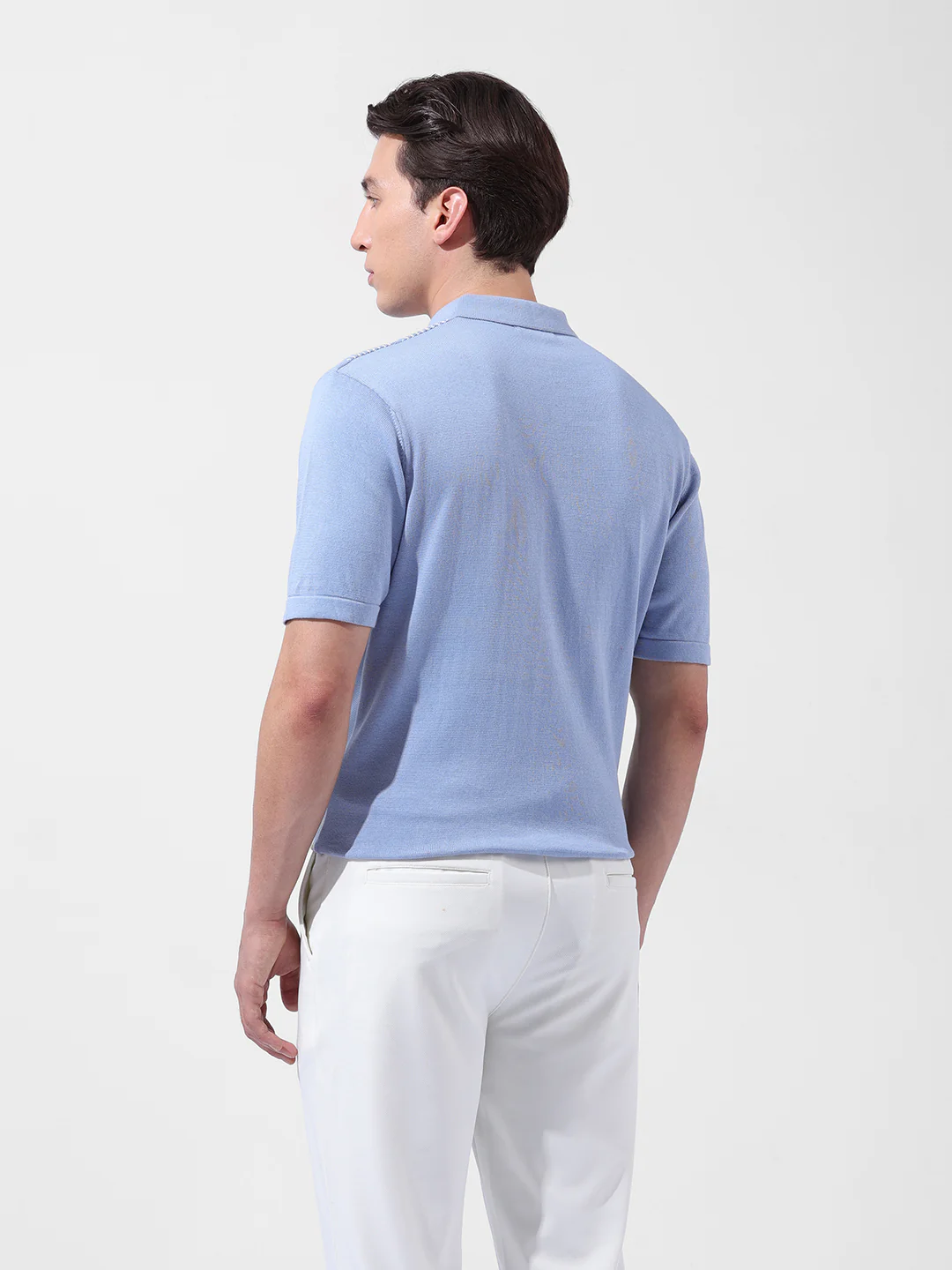 Men's Blue Slim Fit Striped Flat Knit T-Shirt - Image 9