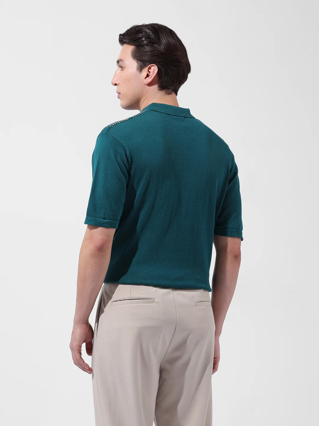 Men's Teal Slim Fit Striped Flat Knit T-Shirt - Image 9