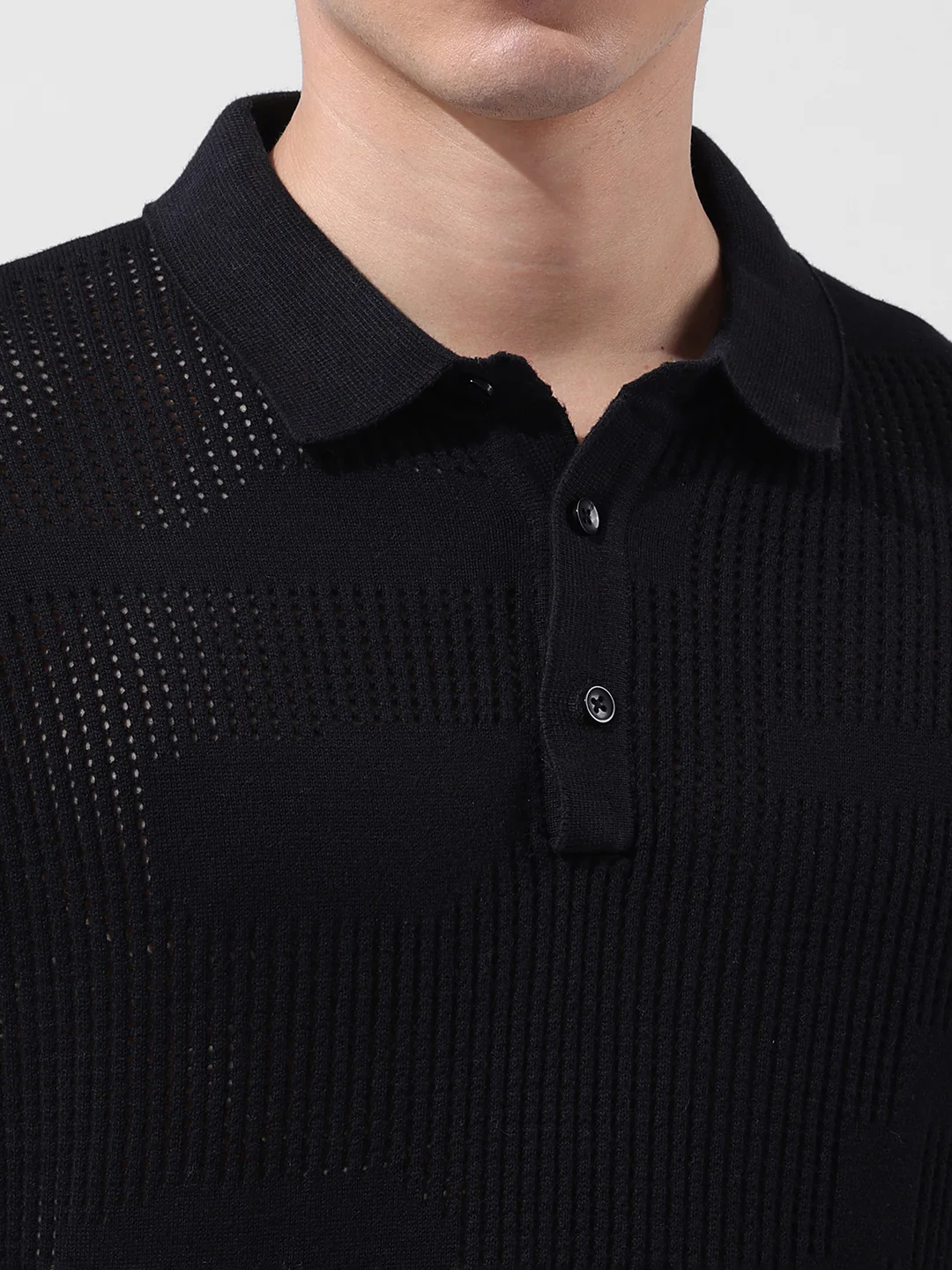 Men's Black Slim Fit Solid Flat Knit T-Shirt - Image 3