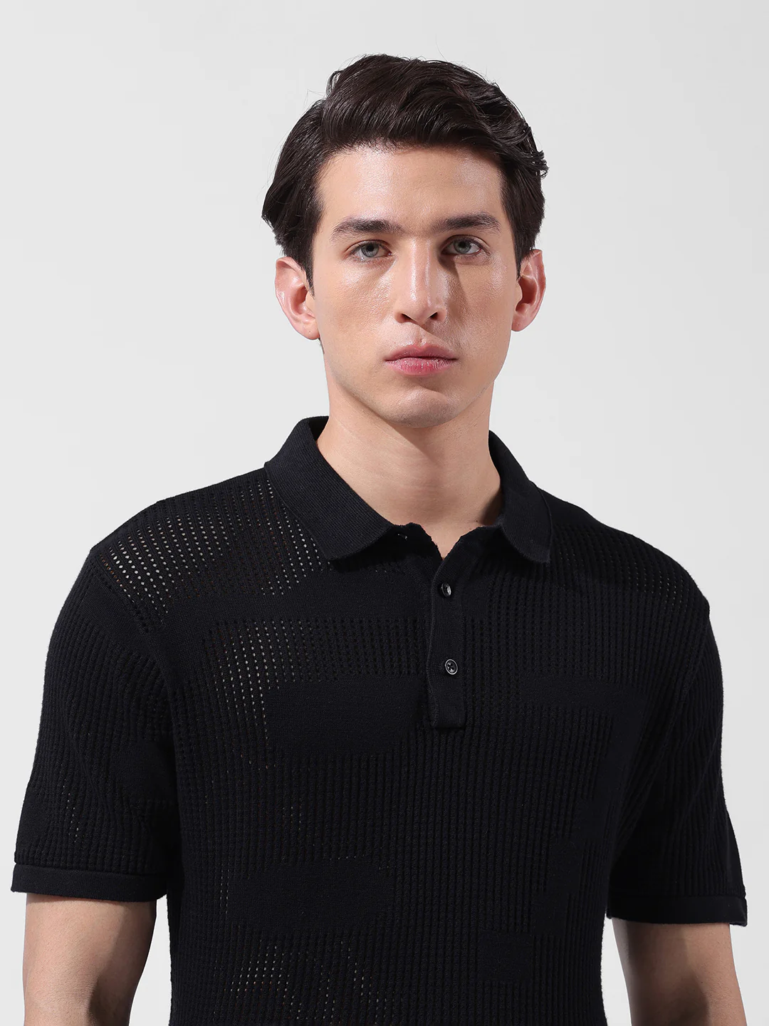 Men's Black Slim Fit Solid Flat Knit T-Shirt - Image 6