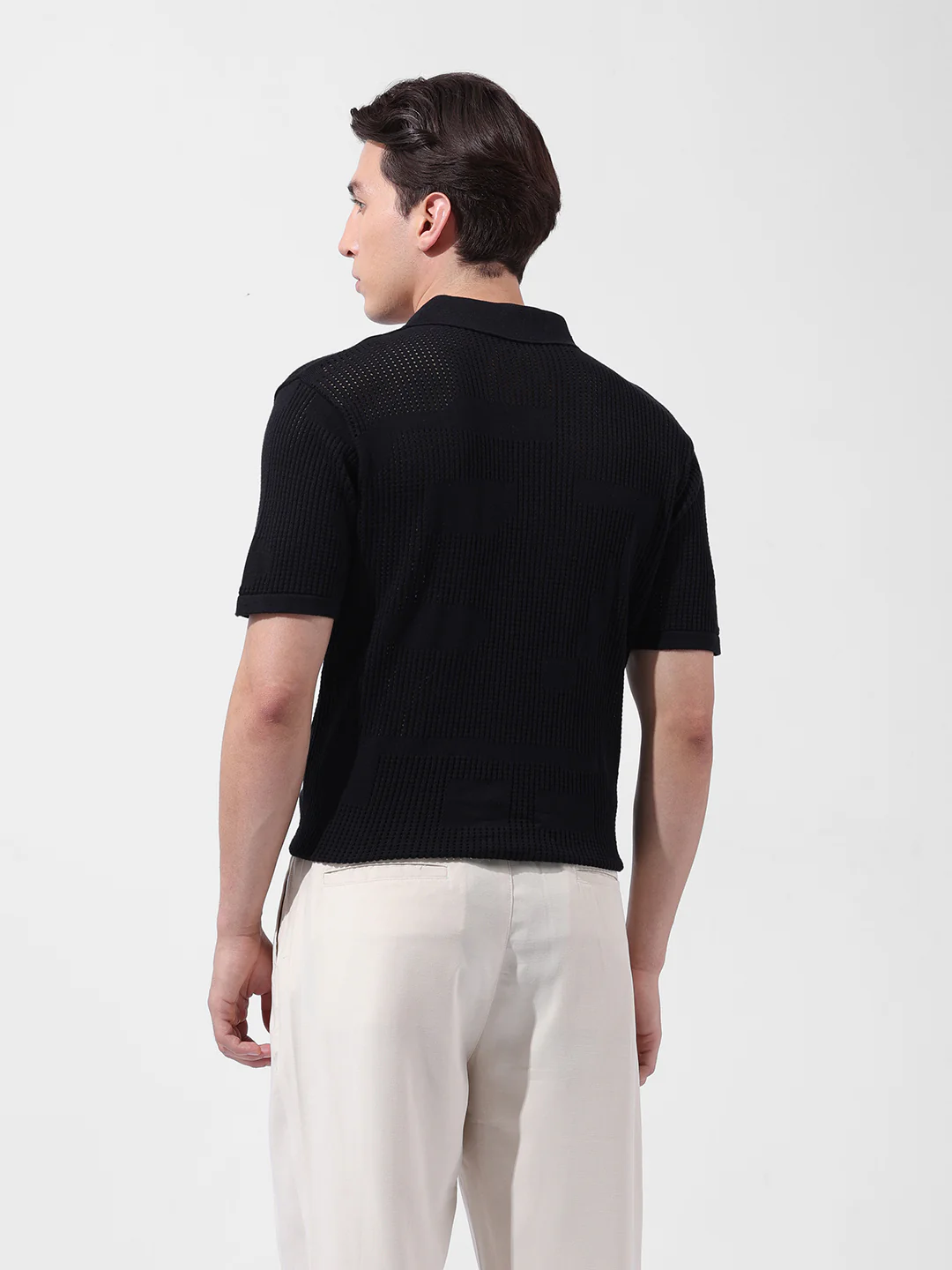 Men's Black Slim Fit Solid Flat Knit T-Shirt - Image 9
