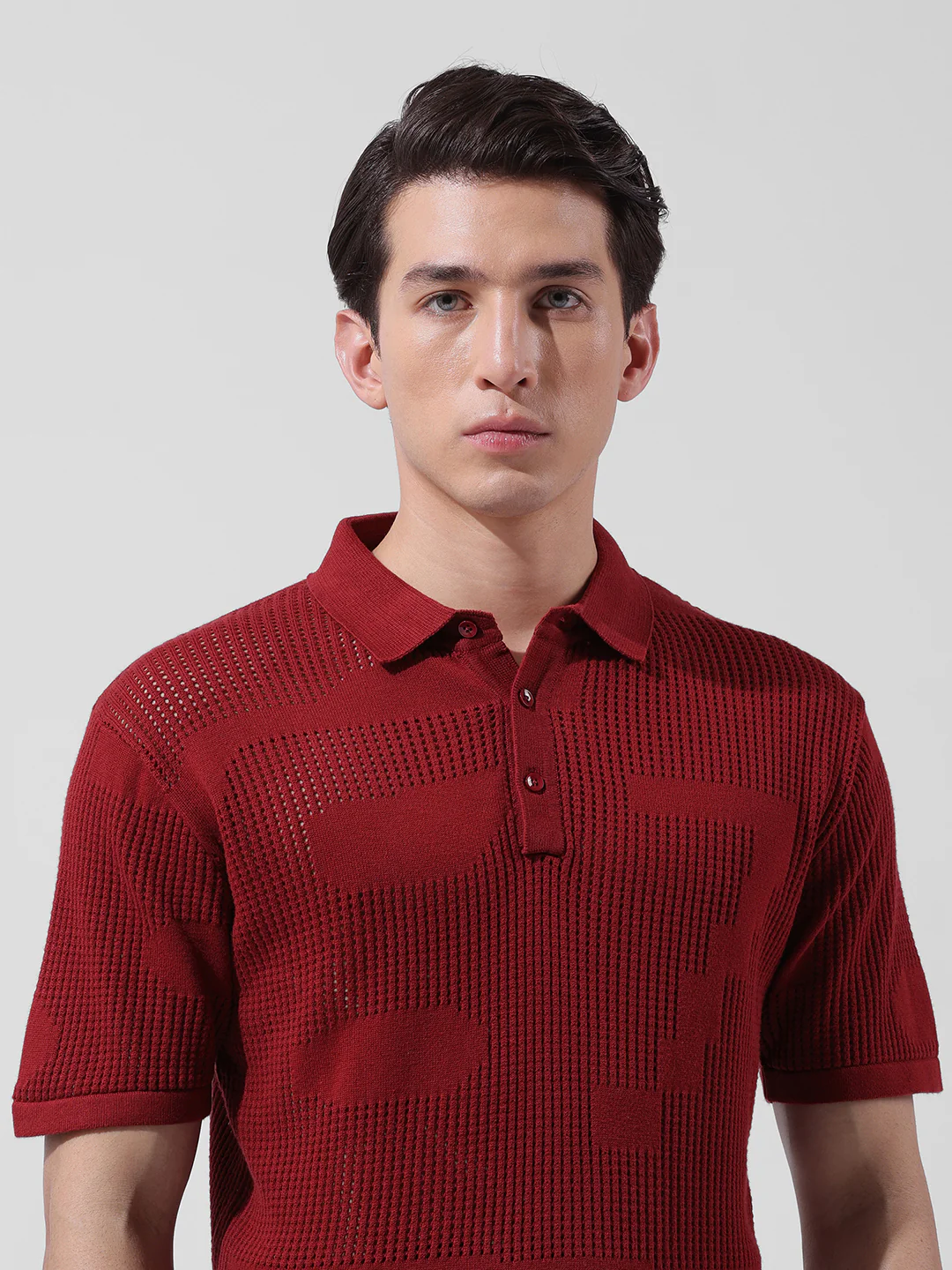 Men's Maroon Slim Fit Striped Flat Knit T-Shirt - Image 6