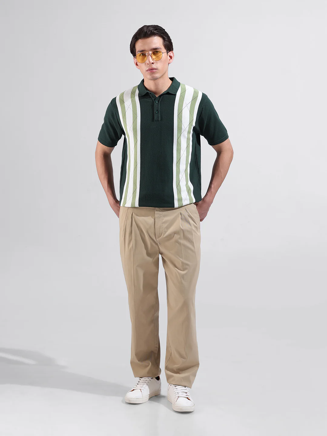 Men's Green Slim Fit Striped Flat Knit T-Shirt - Image 8