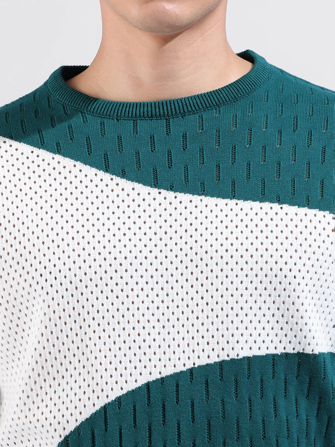 Men's Teal Slim Fit Solid Flat Knit T-Shirt - Image 3