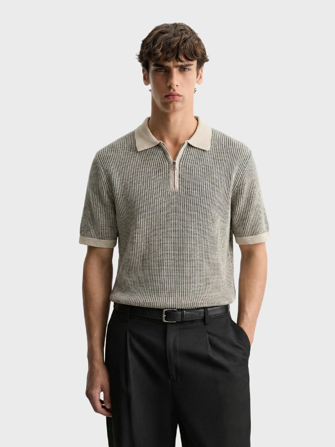 Men's Black Slim Fit Solid Flat Knit T-Shirt - Image 2