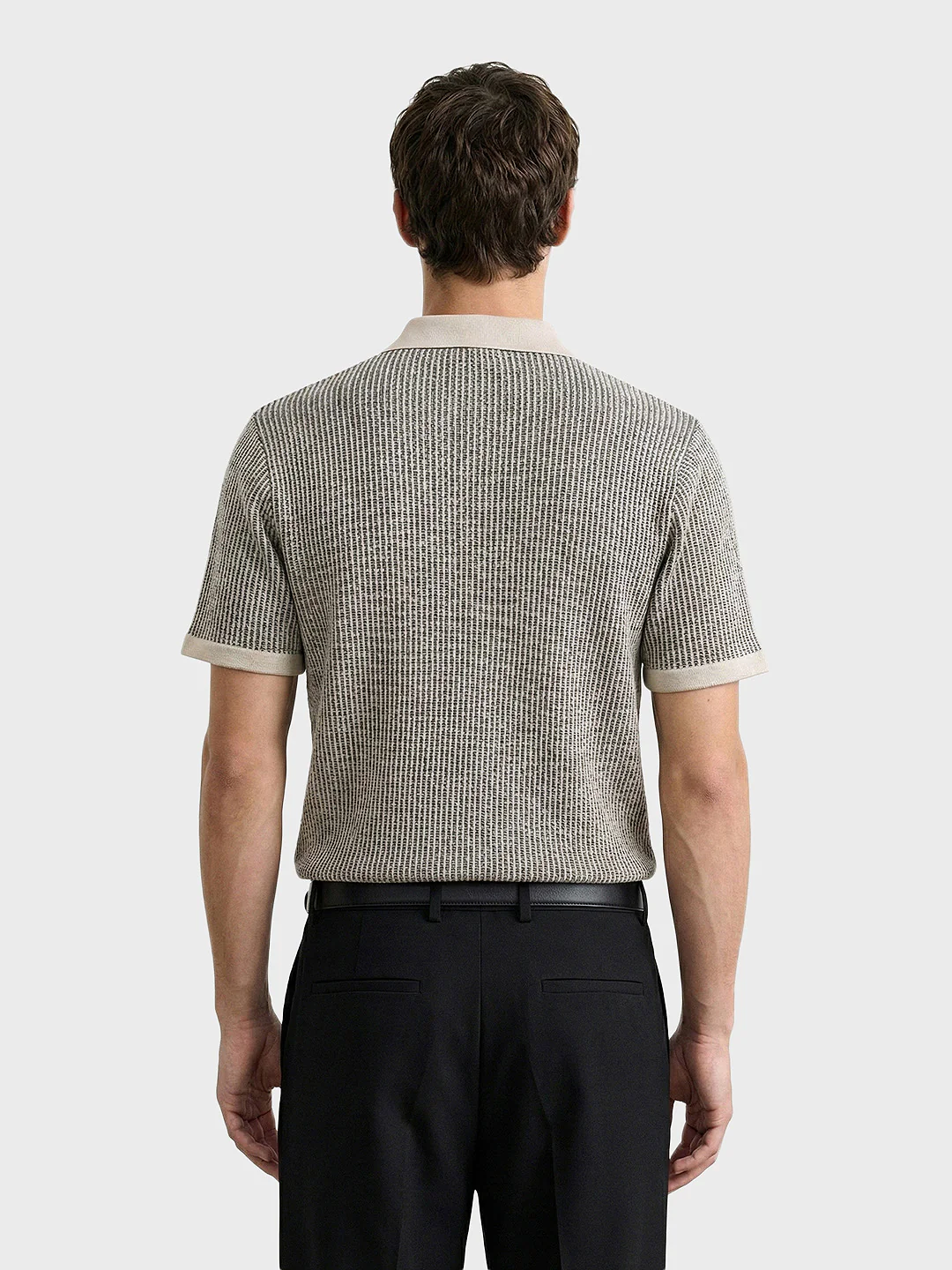 Men's Black Slim Fit Solid Flat Knit T-Shirt - Image 4