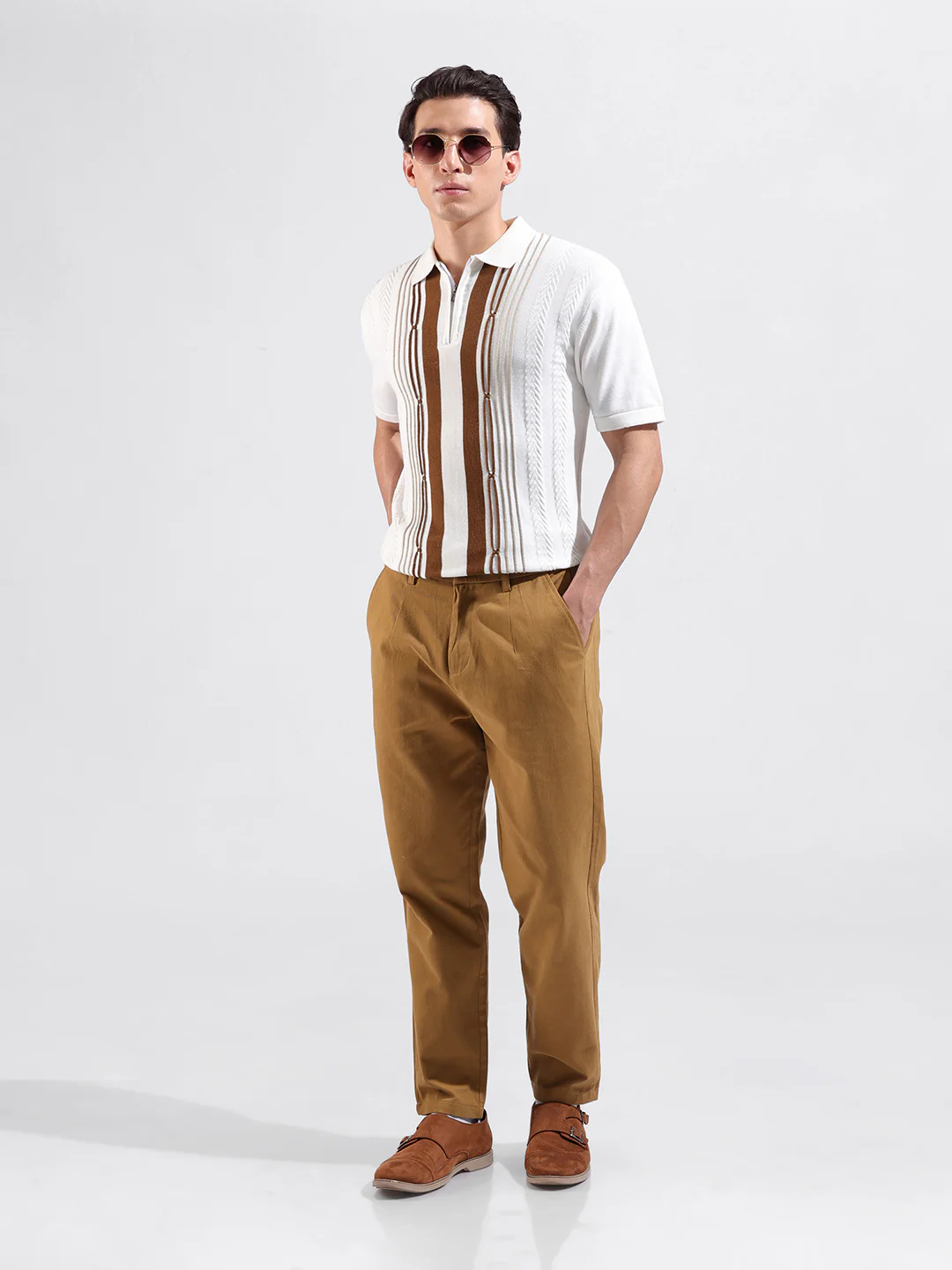 Men's White Slim Fit Colourblocked Flat Knit T-Shirt - Image 6