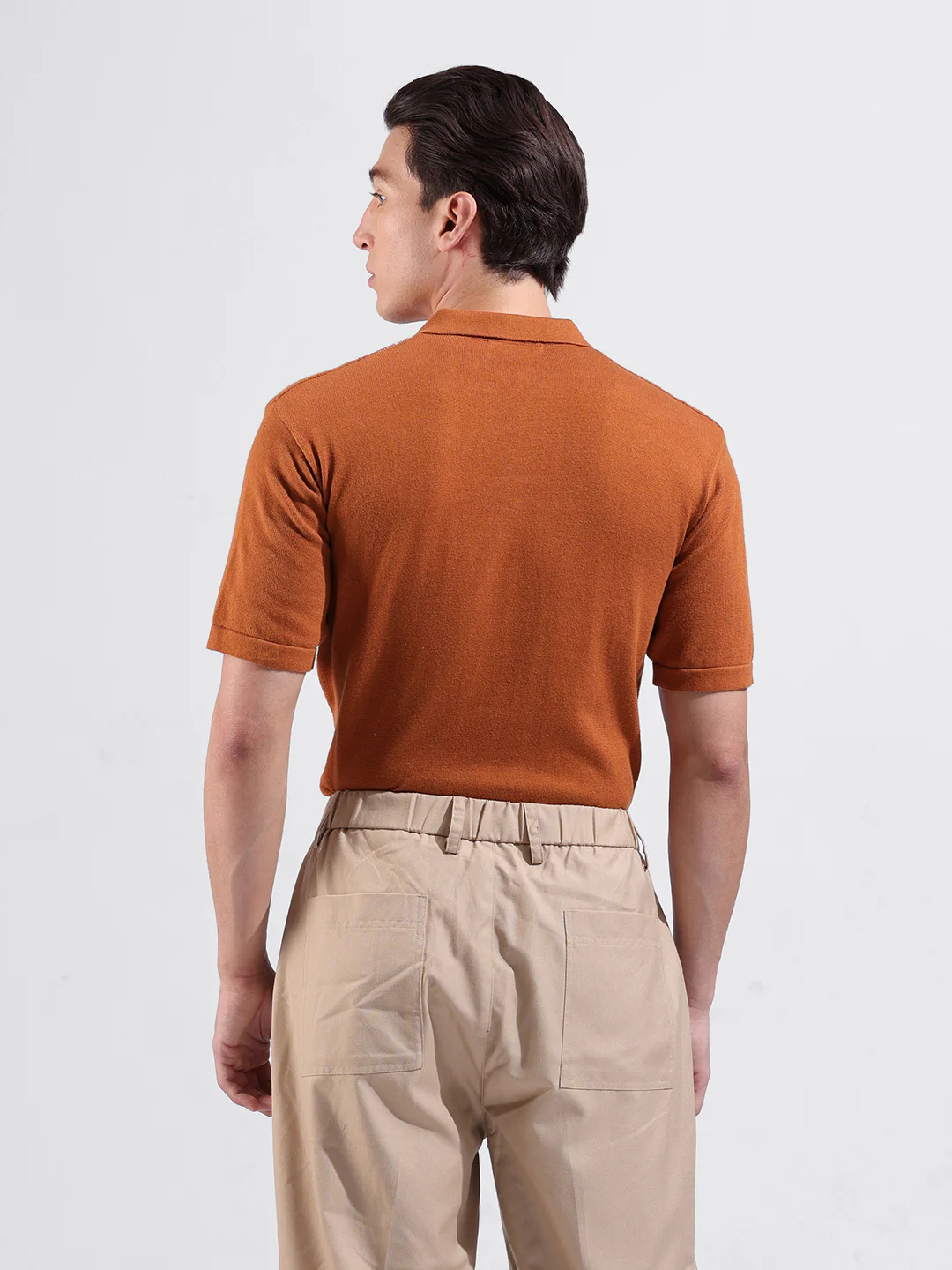 Men's Rust Slim Fit Colourblocked Flat Knit T-Shirt - Image 6