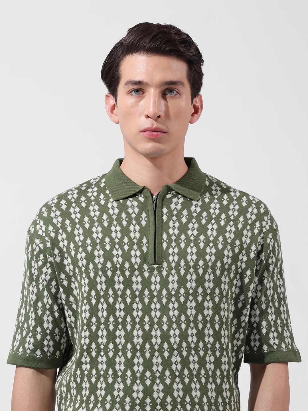 Men's Green Oversized Fit Striped Flat Knit T-Shirt - Image 5