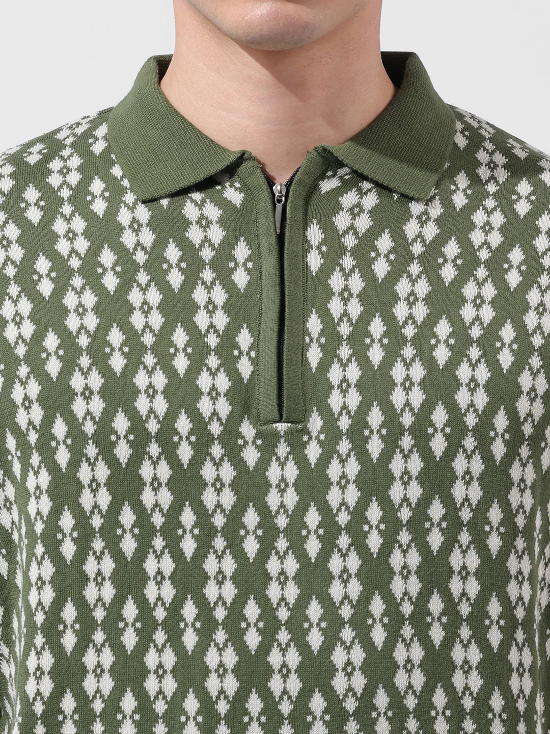 Men's Green Oversized Fit Striped Flat Knit T-Shirt - Image 6