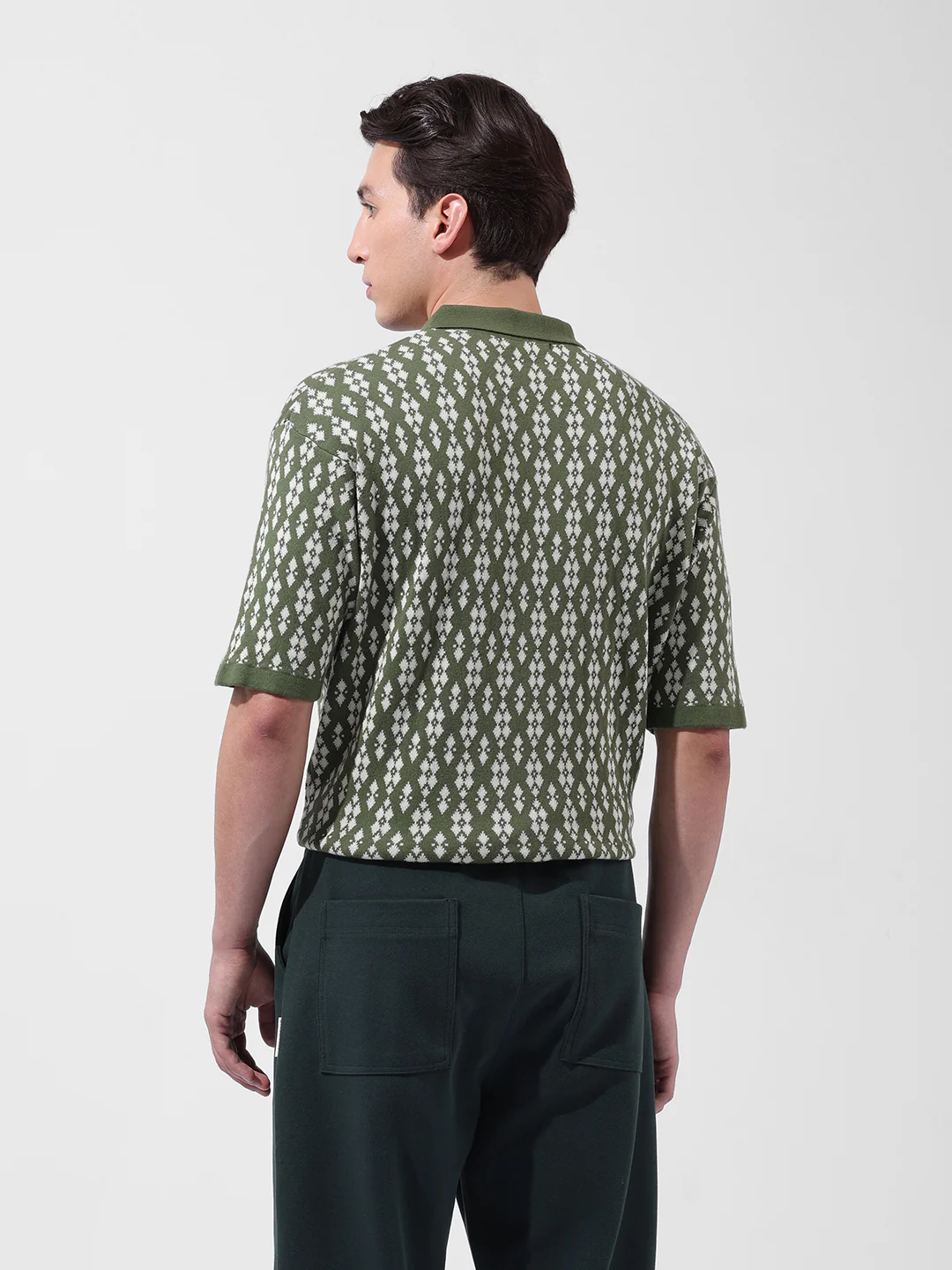 Men's Green Oversized Fit Striped Flat Knit T-Shirt - Image 9