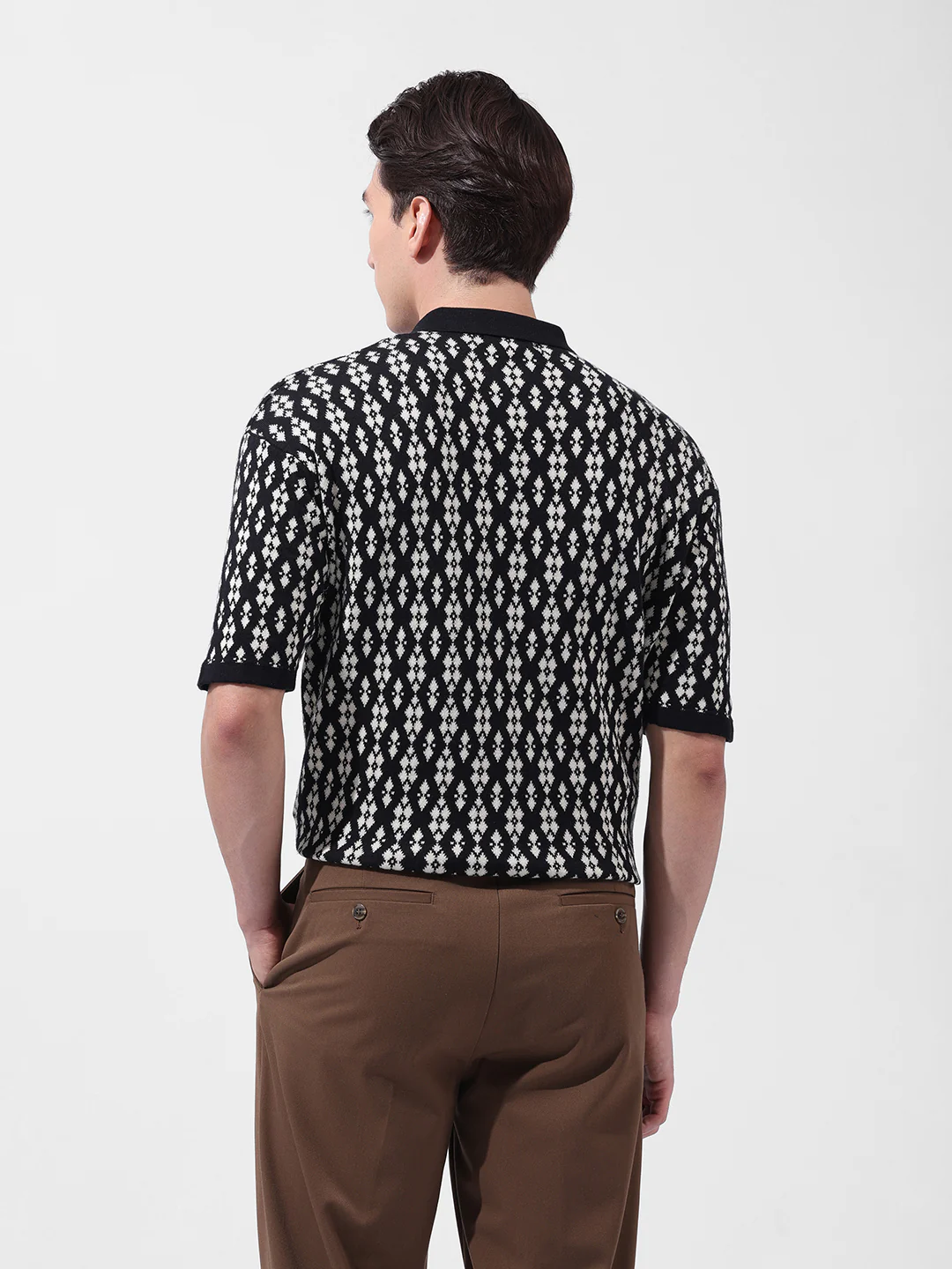 Men's Black Oversized Fit Printed Flat Knit T-Shirt - Image 9