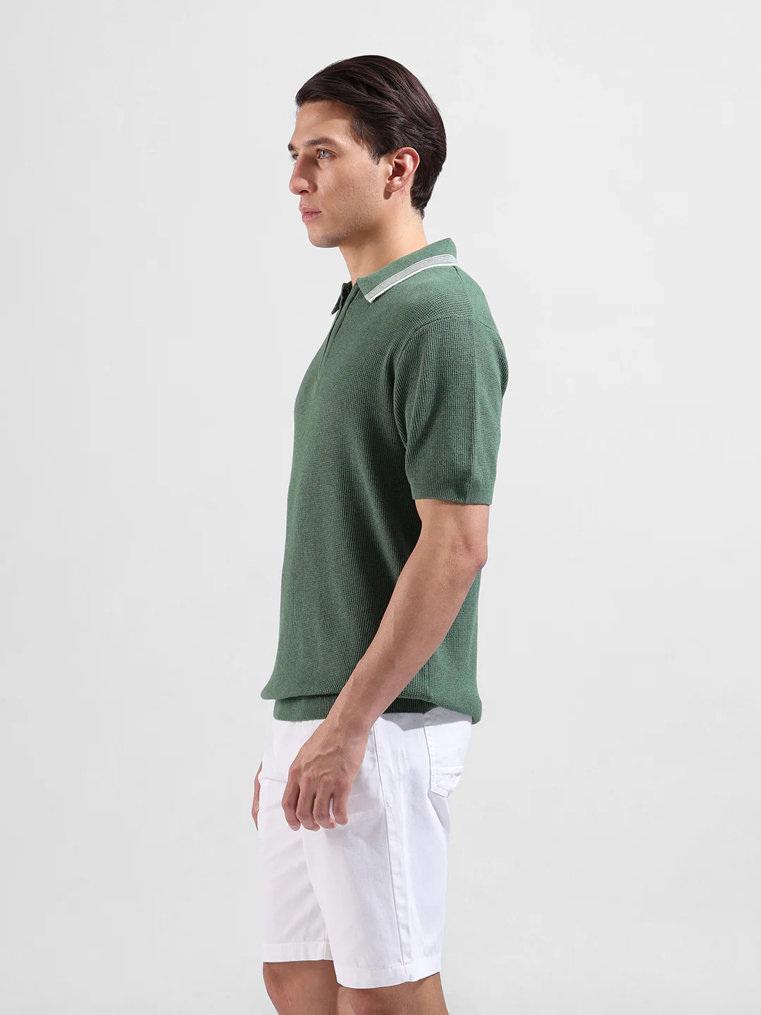 Men's Olive Slim Fit Solid Flat Knit T-Shirt - Image 5