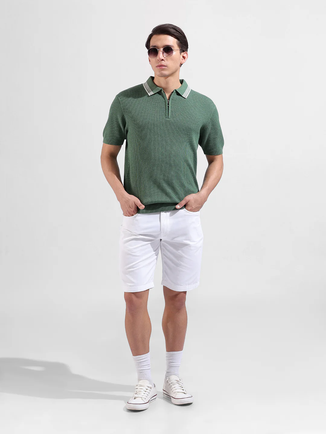 Men's Olive Slim Fit Solid Flat Knit T-Shirt - Image 6