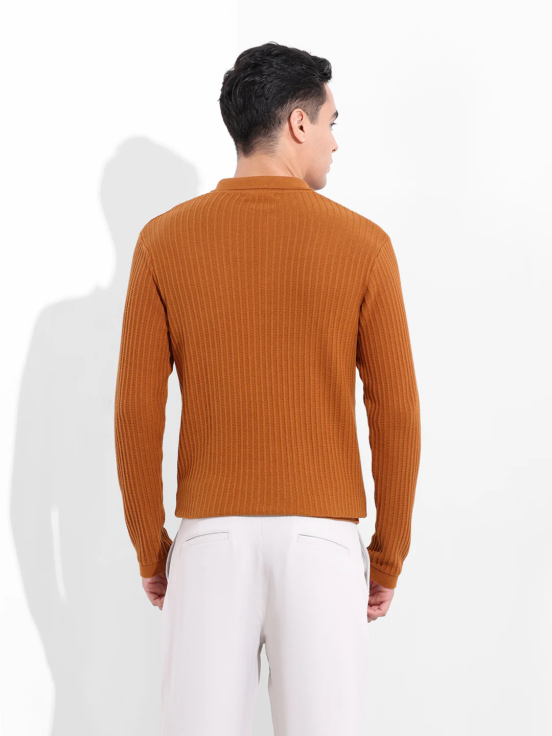 Men's Rust Slim Fit Striped Flat Knit T-Shirt - Image 6