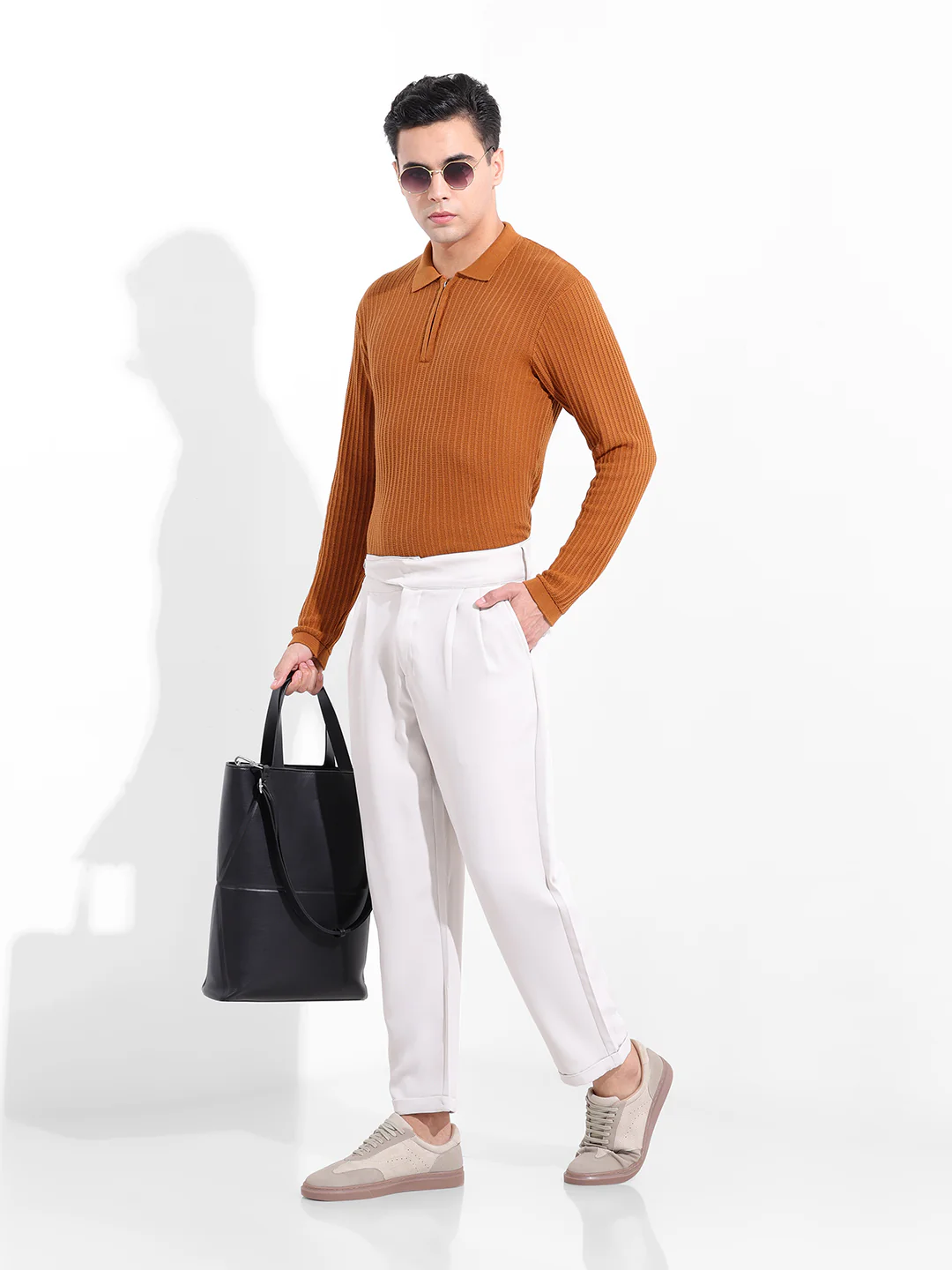Men's Rust Slim Fit Striped Flat Knit T-Shirt - Image 9