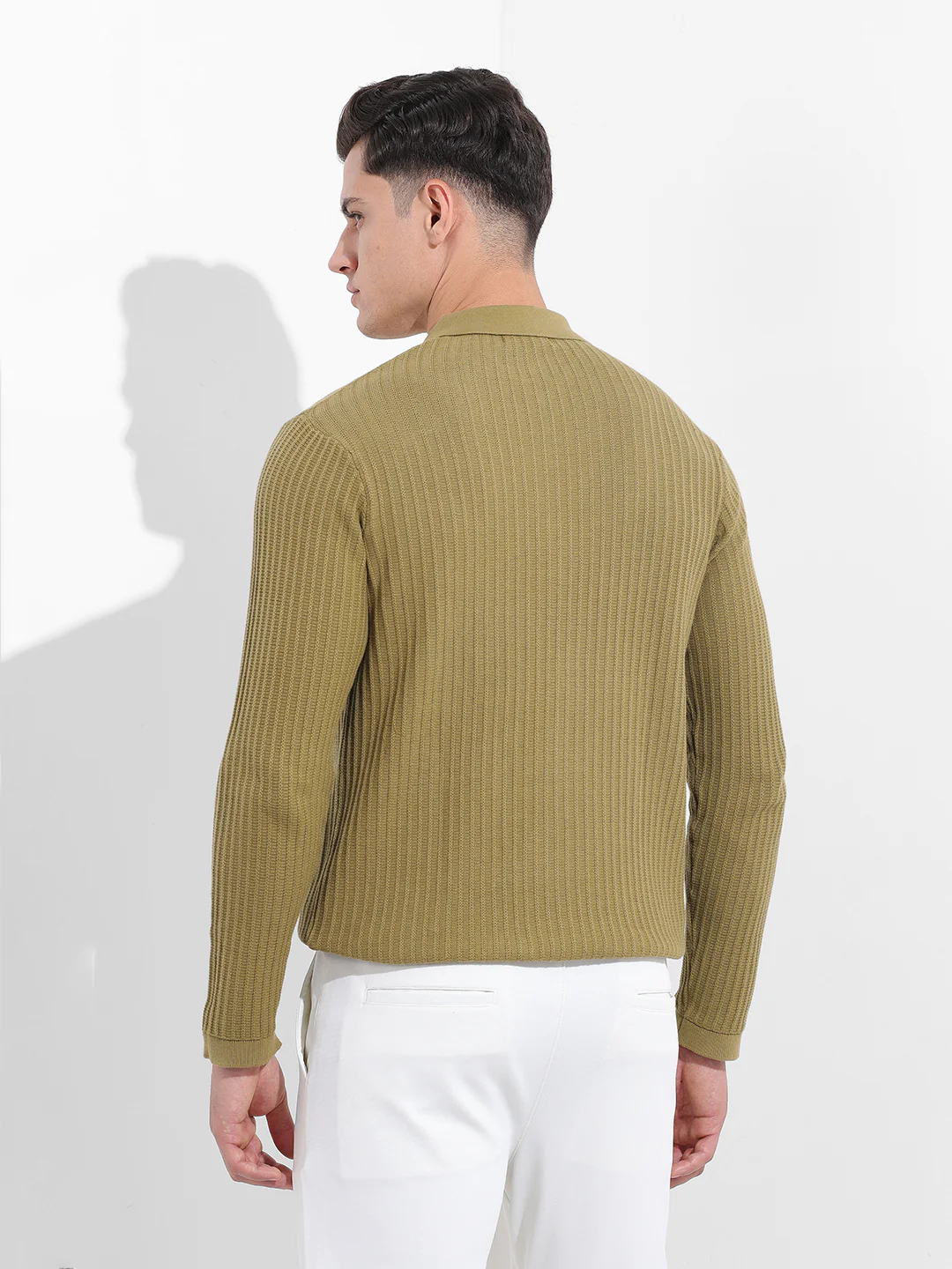 Men's Green Slim Fit Striped Flat Knit T-Shirt - Image 5