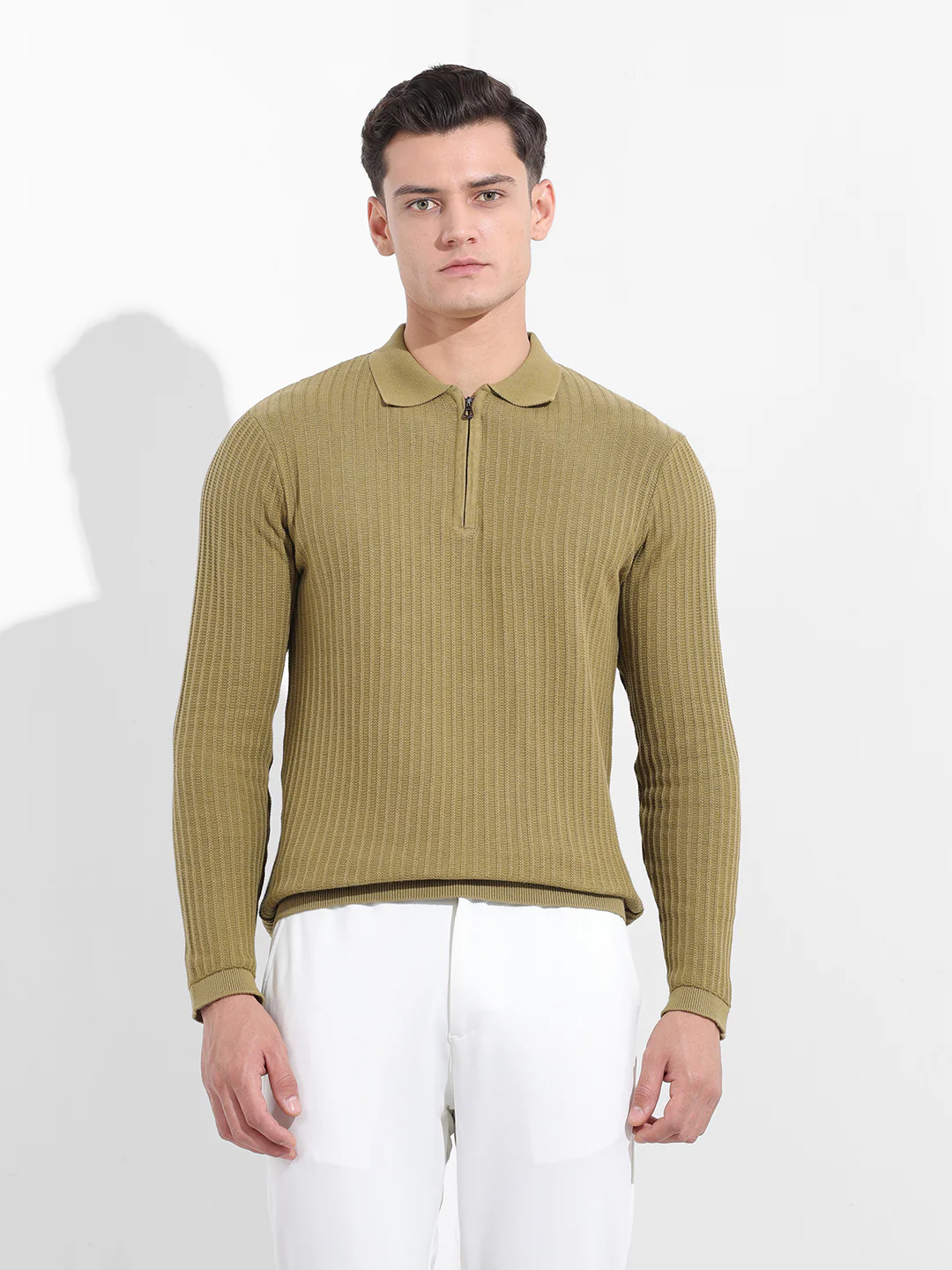 Men's Green Slim Fit Striped Flat Knit T-Shirt - Image 7