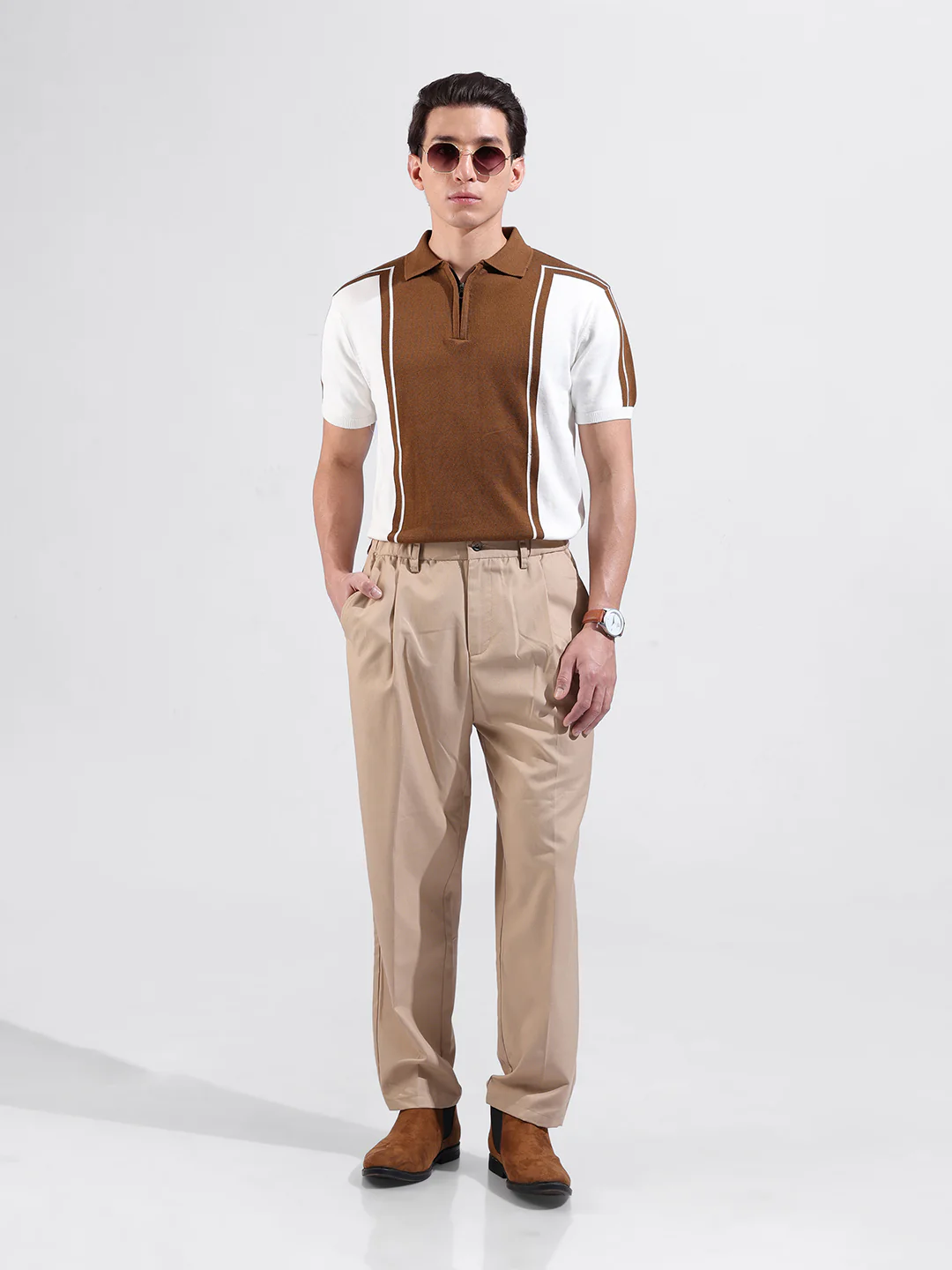 Men's White Slim Fit Colourblocked Flat Knit T-Shirt - Image 6