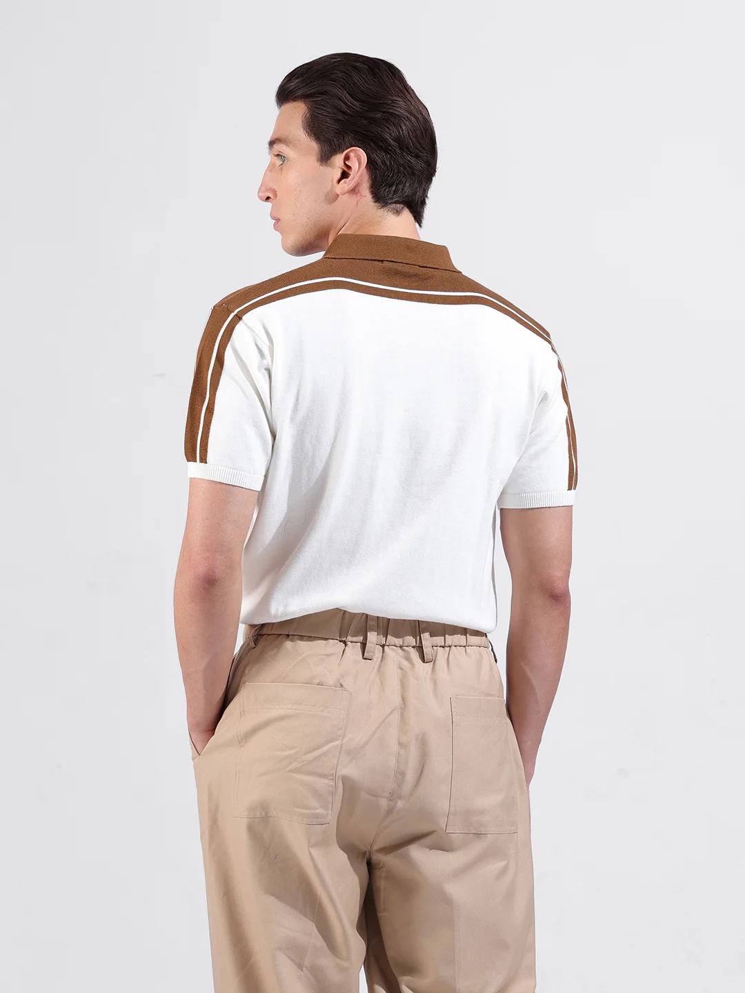 Men's White Slim Fit Colourblocked Flat Knit T-Shirt - Image 7