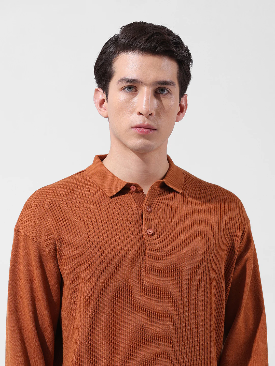 Men's Rust Oversized Fit Striped Flat Knit T-Shirt - Image 5