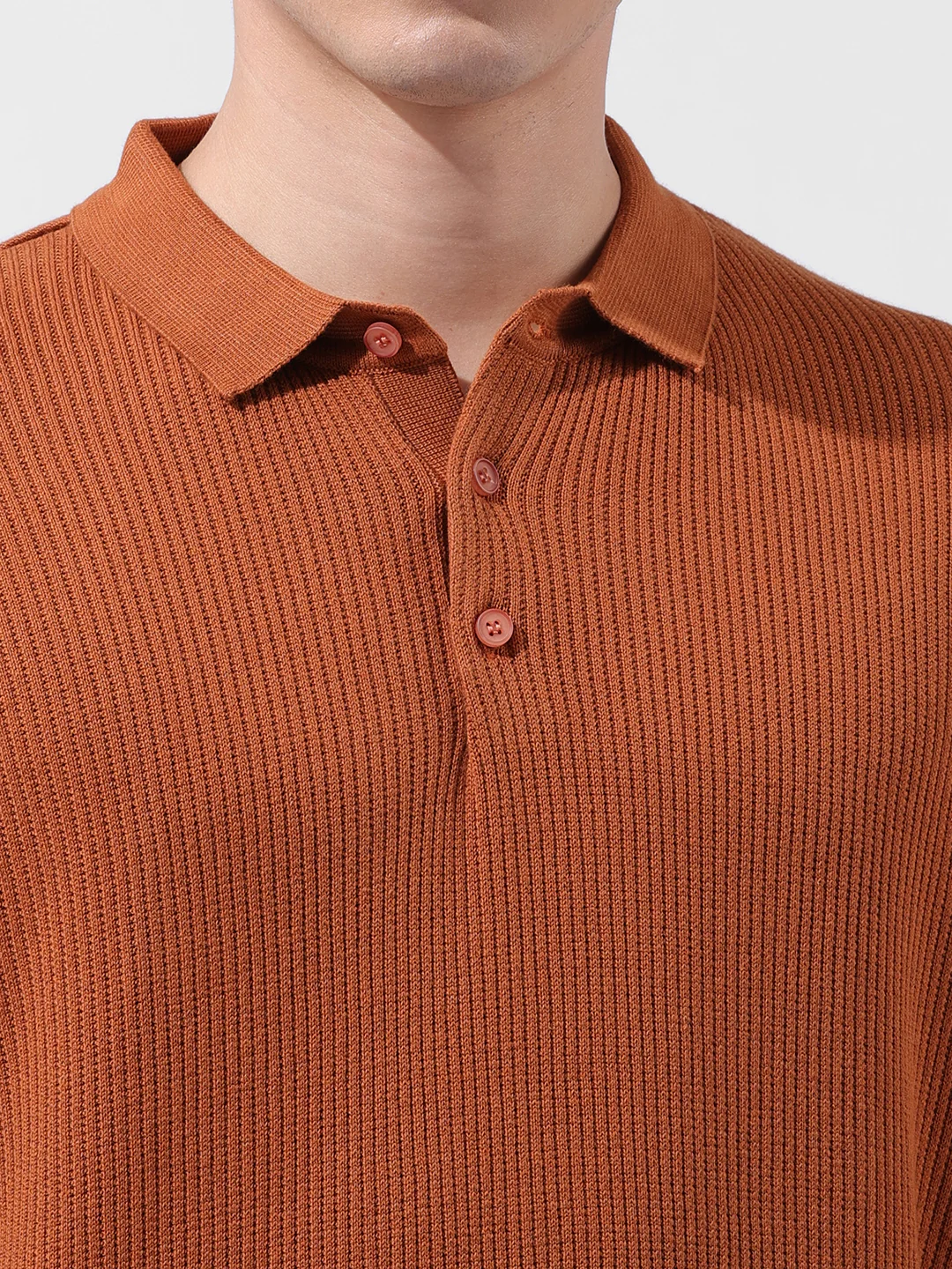 Men's Rust Oversized Fit Striped Flat Knit T-Shirt - Image 6