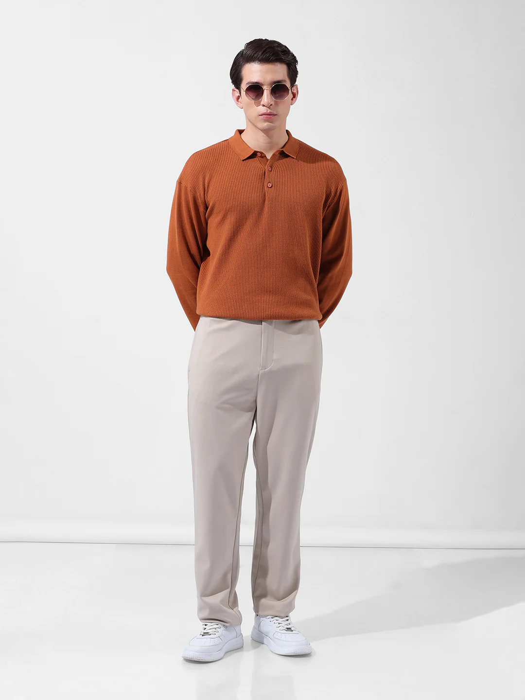 Men's Rust Oversized Fit Striped Flat Knit T-Shirt - Image 8