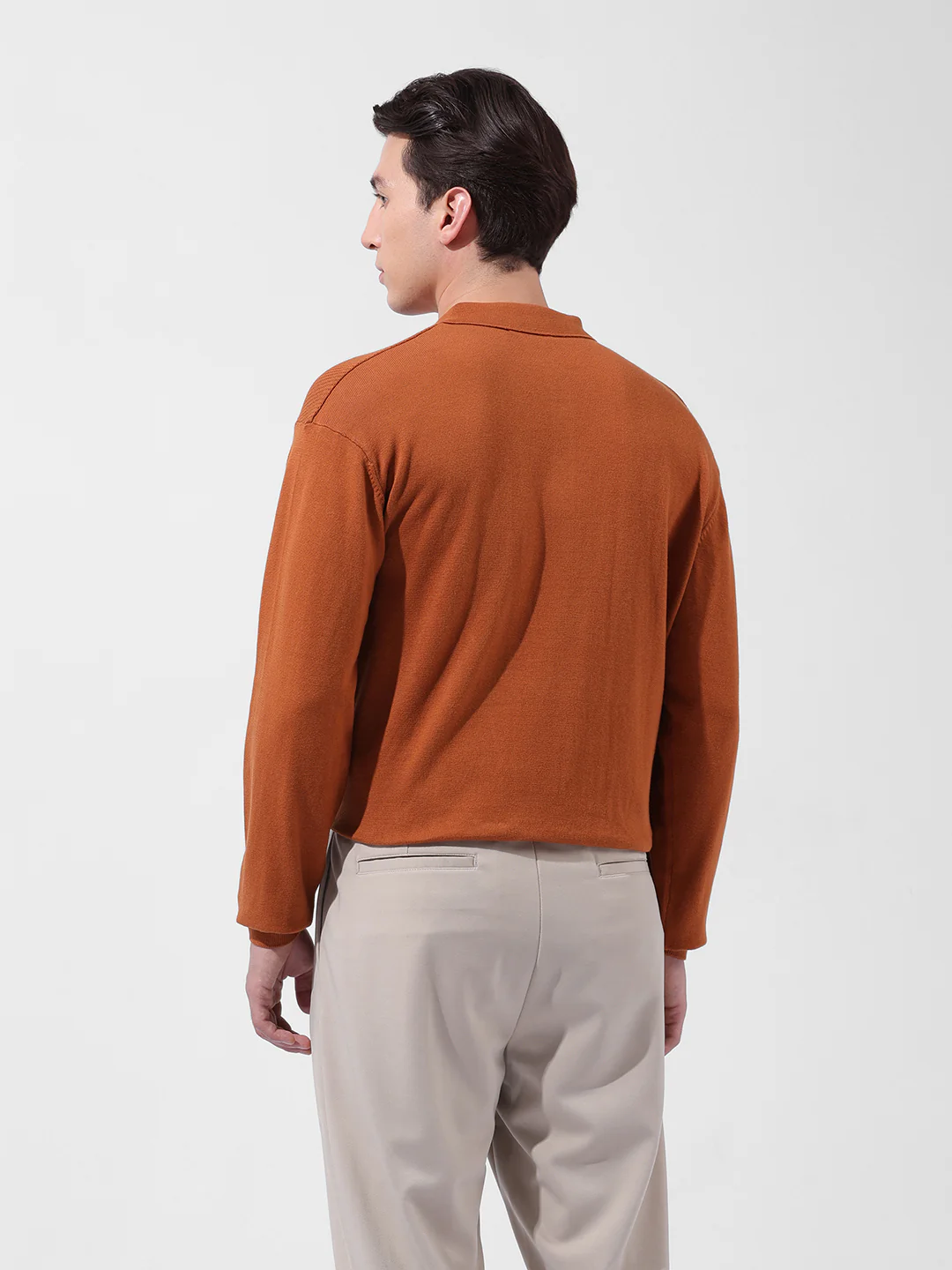 Men's Rust Oversized Fit Striped Flat Knit T-Shirt - Image 9