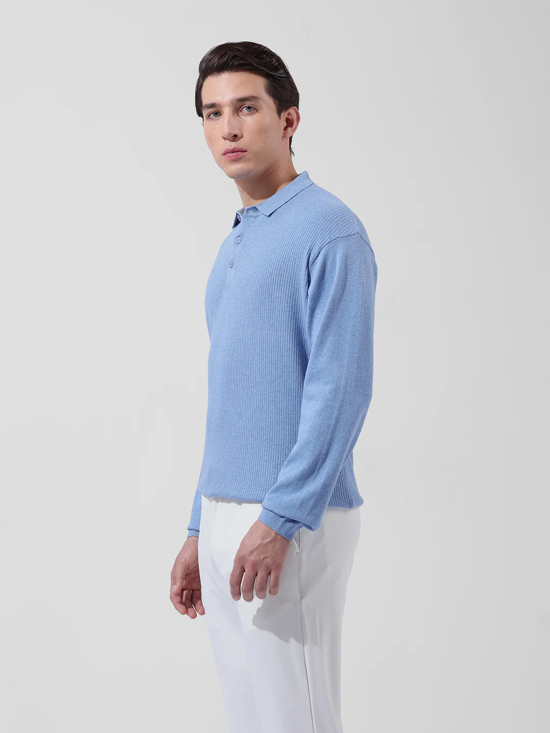 Men's Blue Oversized Fit Striped Flat Knit T-Shirt - Image 4