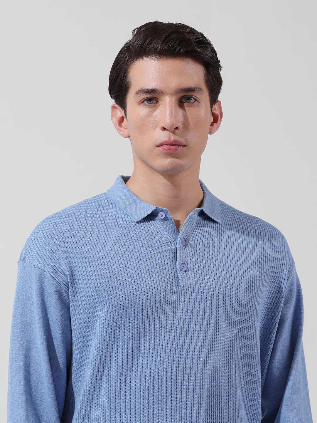Men's Blue Oversized Fit Striped Flat Knit T-Shirt - Image 5