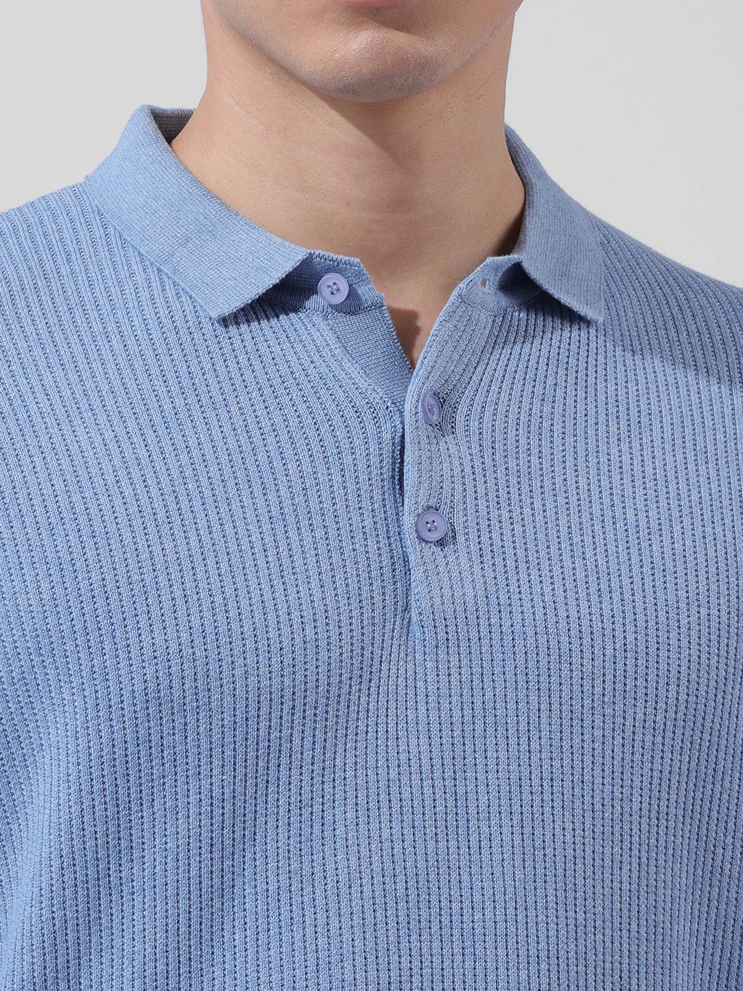 Men's Blue Oversized Fit Striped Flat Knit T-Shirt - Image 6