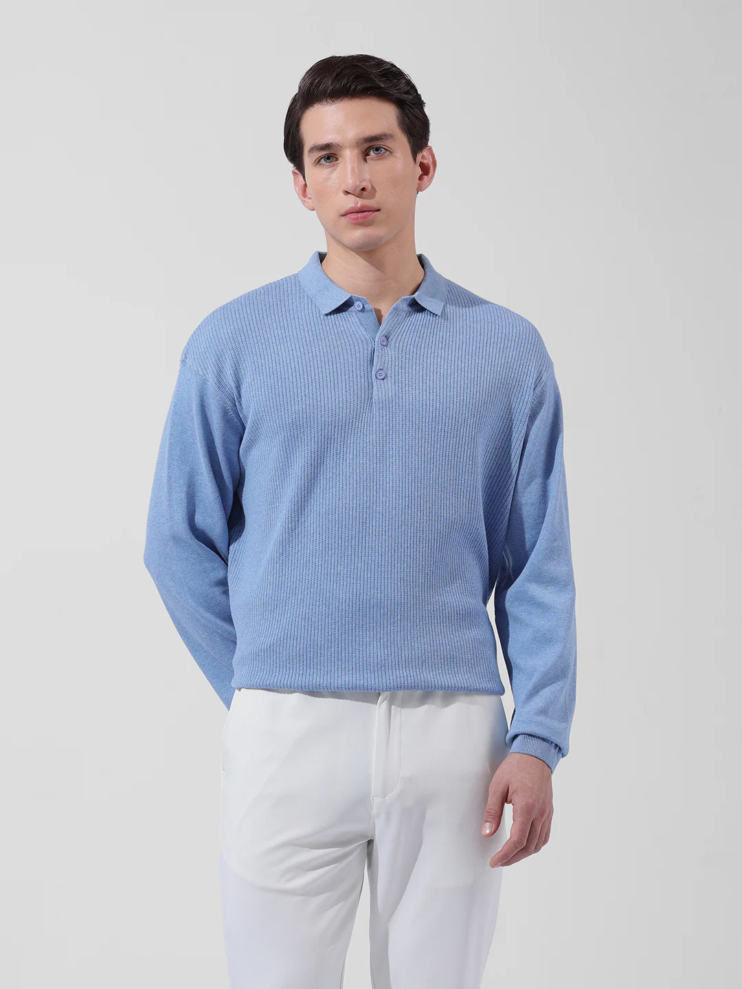 Men's Blue Oversized Fit Striped Flat Knit T-Shirt - Image 7