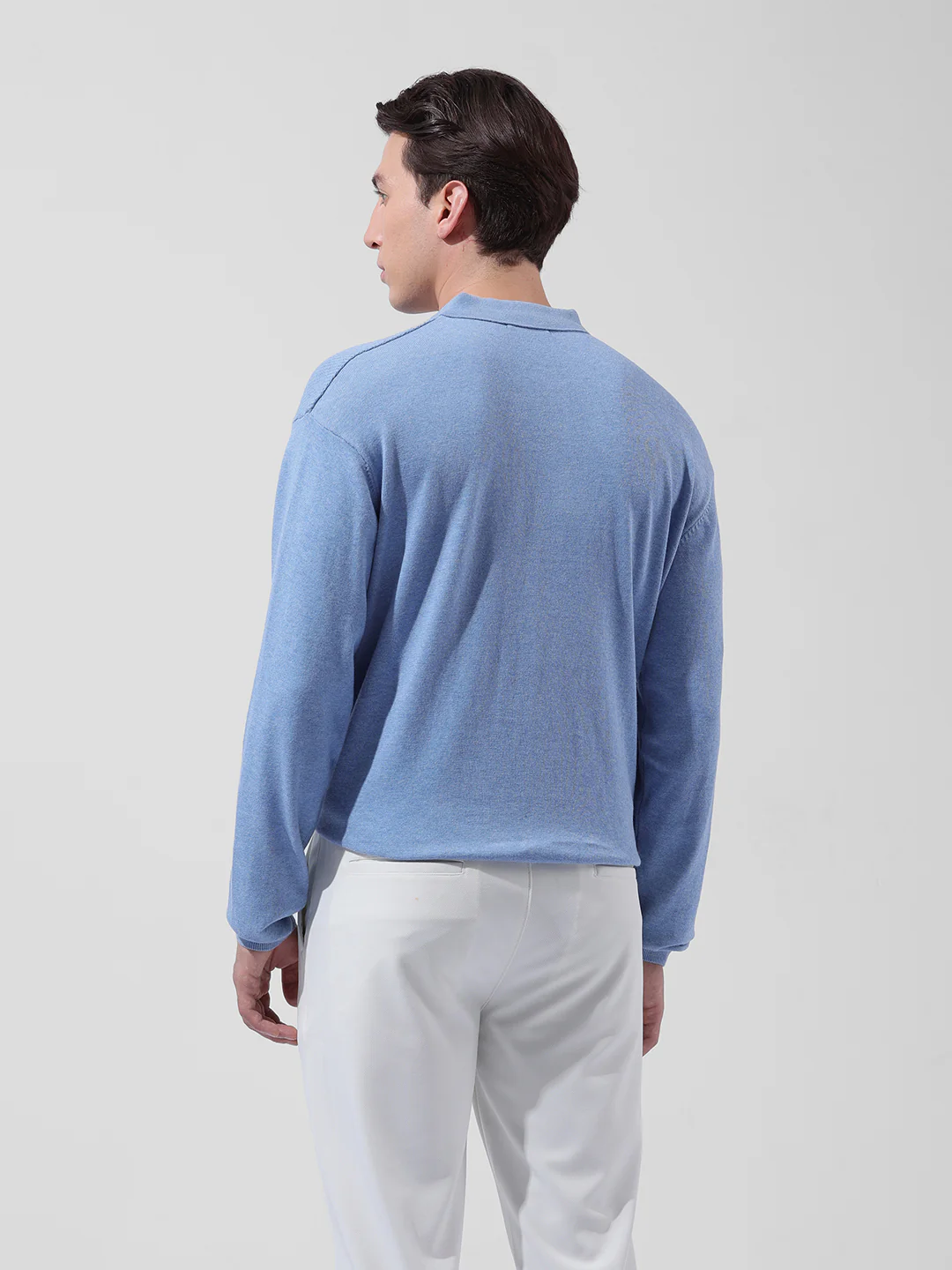 Men's Blue Oversized Fit Striped Flat Knit T-Shirt - Image 9