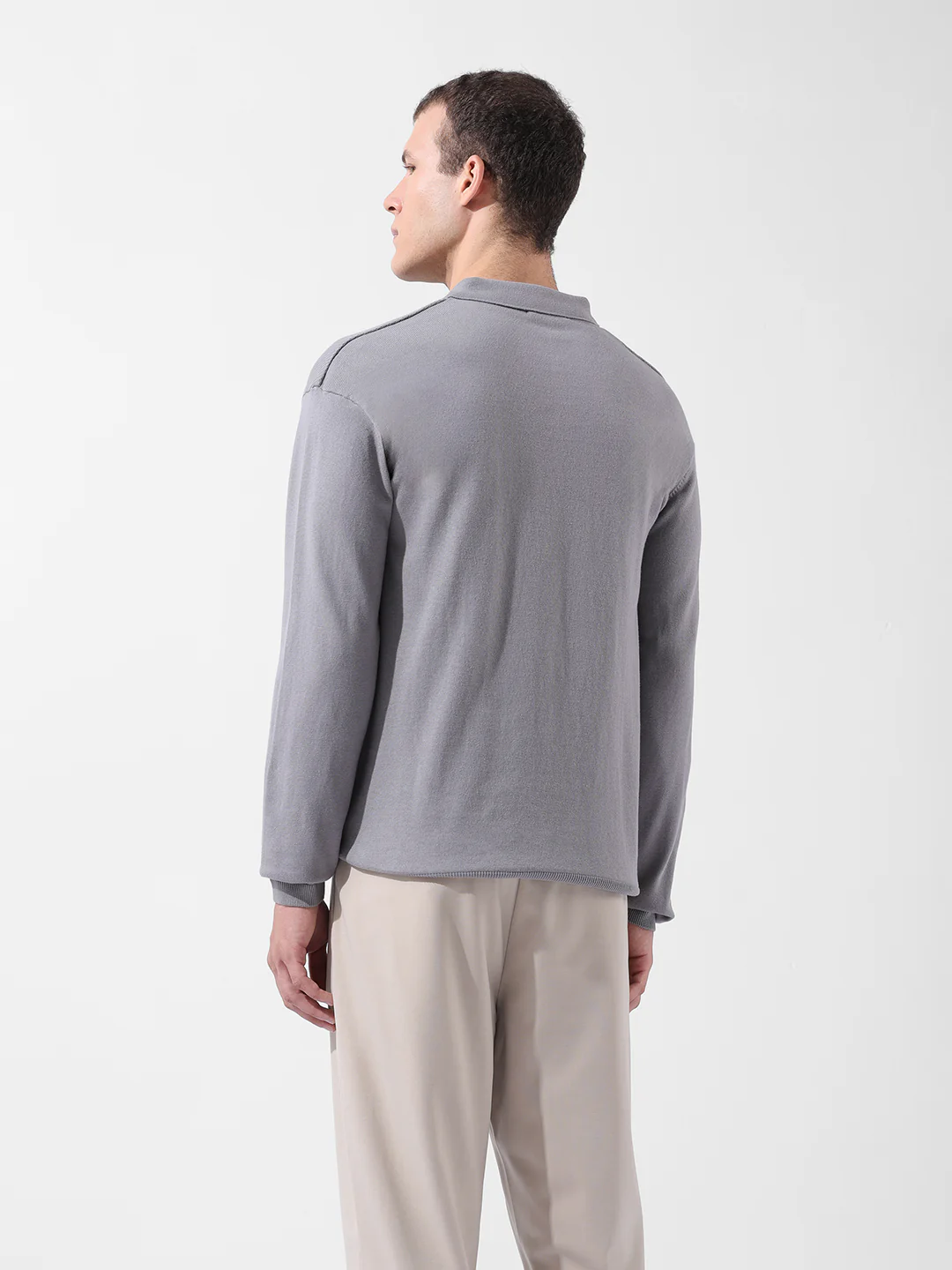 Men's Grey Oversized Fit Striped Flat Knit T-Shirt - Image 5