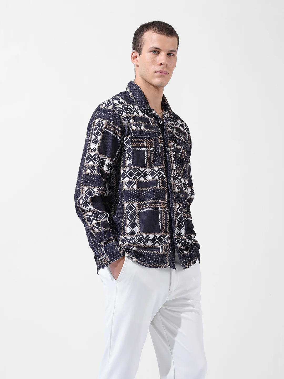 Men's Black Regular Fit Printed Casual Shirt - Image 4